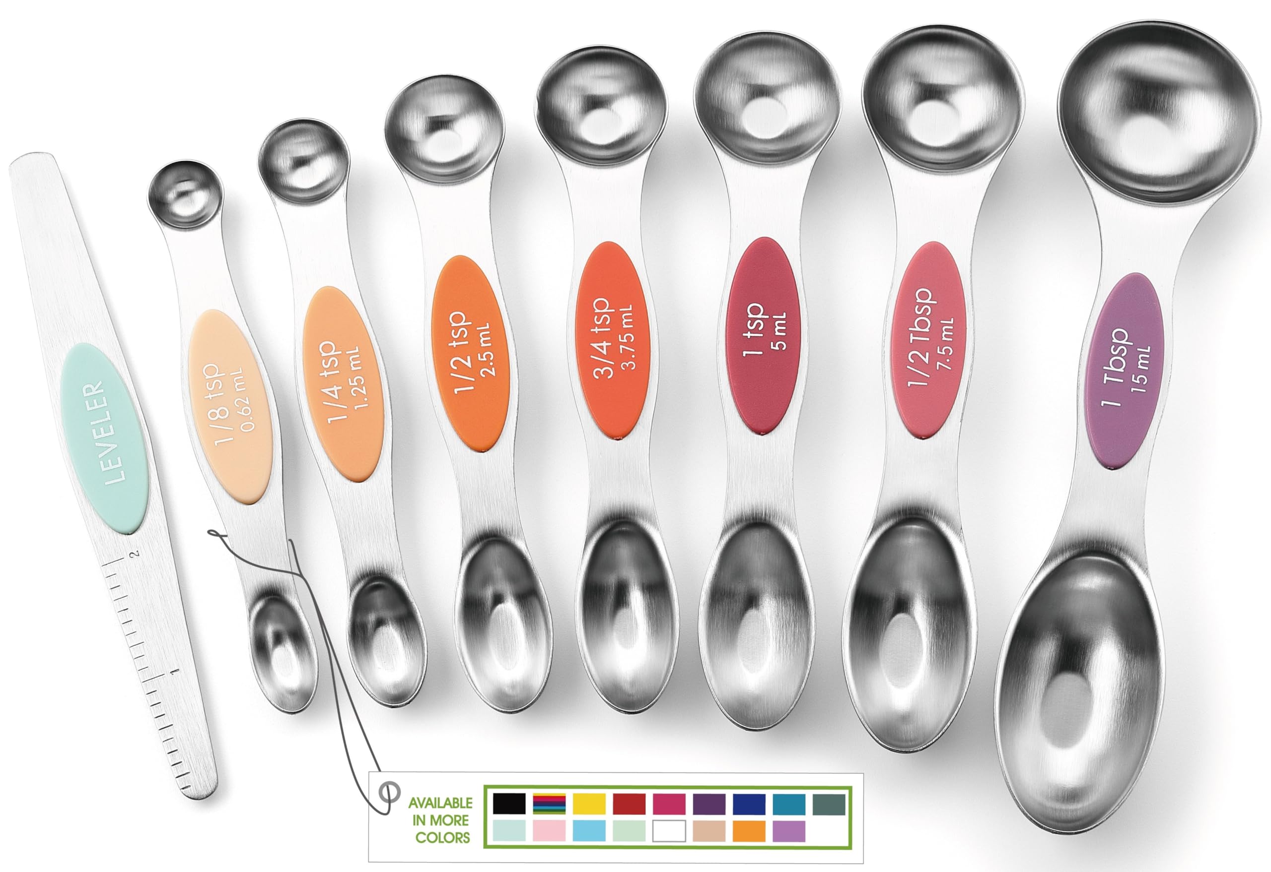 Spring Chef Stainless Steel Metal Magnetic Measuring Spoons Set of 8 with Leveler, Heavy Duty Nesting Teaspoon & Tablespoon Measuring Spoons, Kitchen Gadgets for Baking & Cooking - Desert Sunset