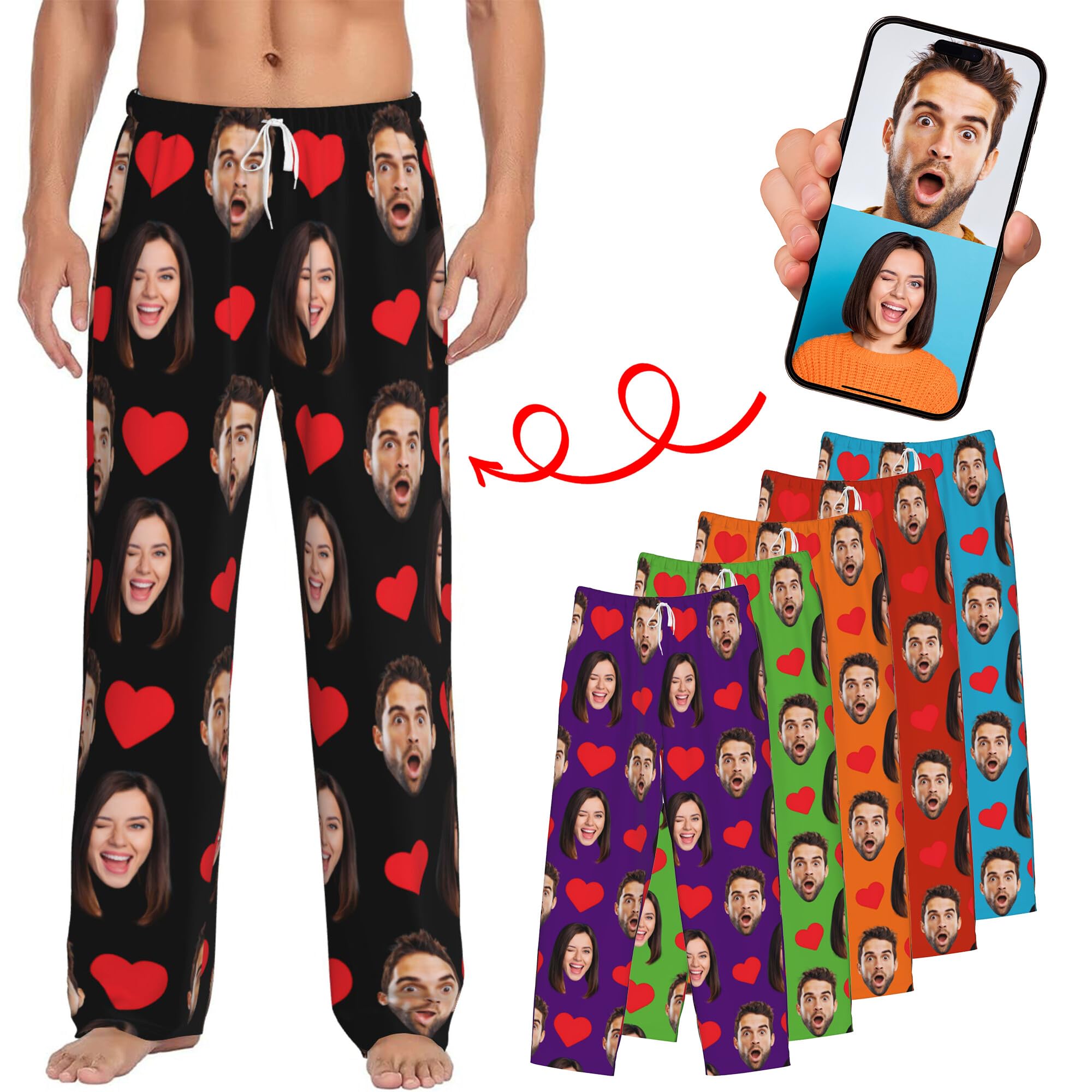 Custom Pajama Pants Personalized Face Photo Pajamas Pants Christmas Birthday Valentines Gifts For Men Women Pets