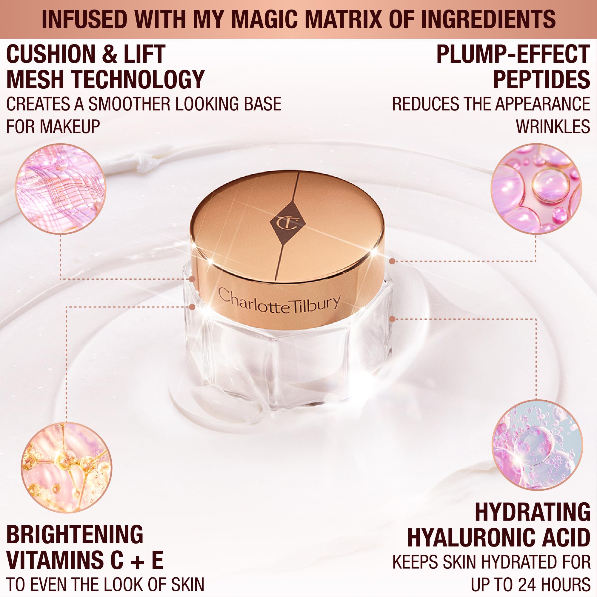 Charlotte Tilbury Magic Cream Face Moisturizer - Firming & Hydrating Face Cream with Cushion + Lift Mesh Technology, Vitamins C & E, Peptide Complex & Hyaluronic Acid (50ml)