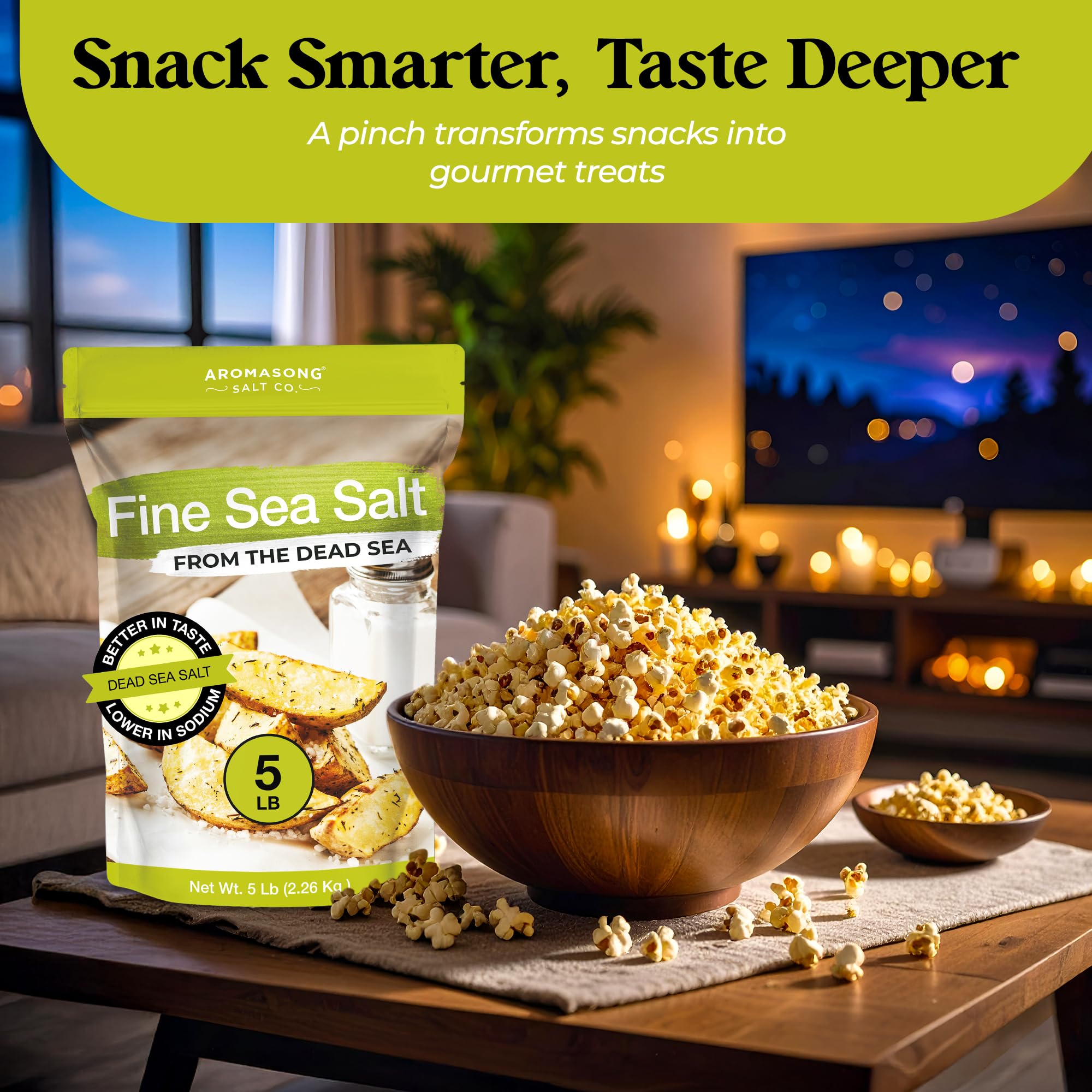Aromasong Fine Sea Salt - 100% Pure & Natural Dead Sea Table Salt For Cooking & Baking - Bulk 5 Lb - Packaging May Vary