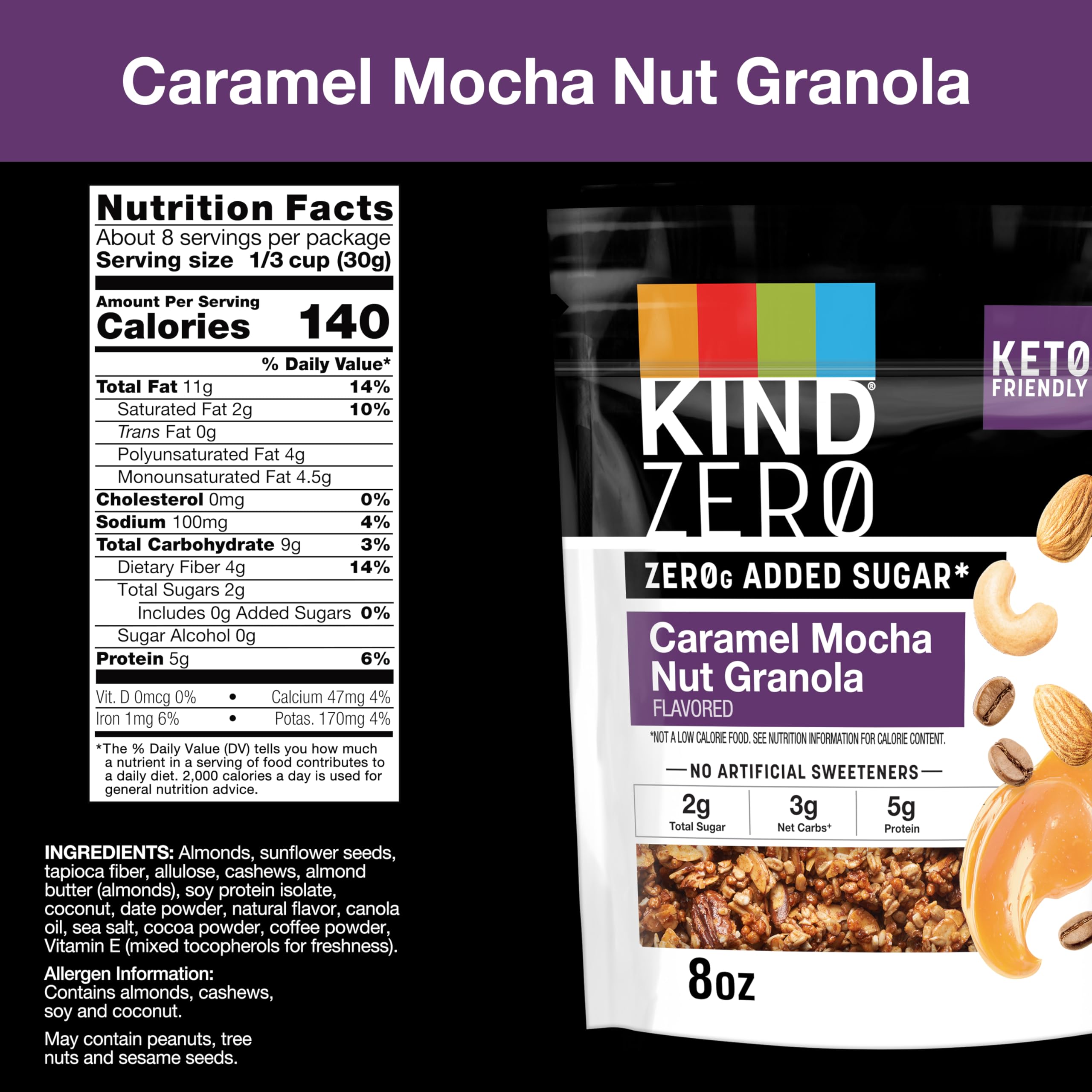 KIND Zero Added Sugar Granola, Variety Pack, Apple Cinnamon Nut & Caramel Mocha Nut, Healthy Snacks, Gluten Free, 2 Count