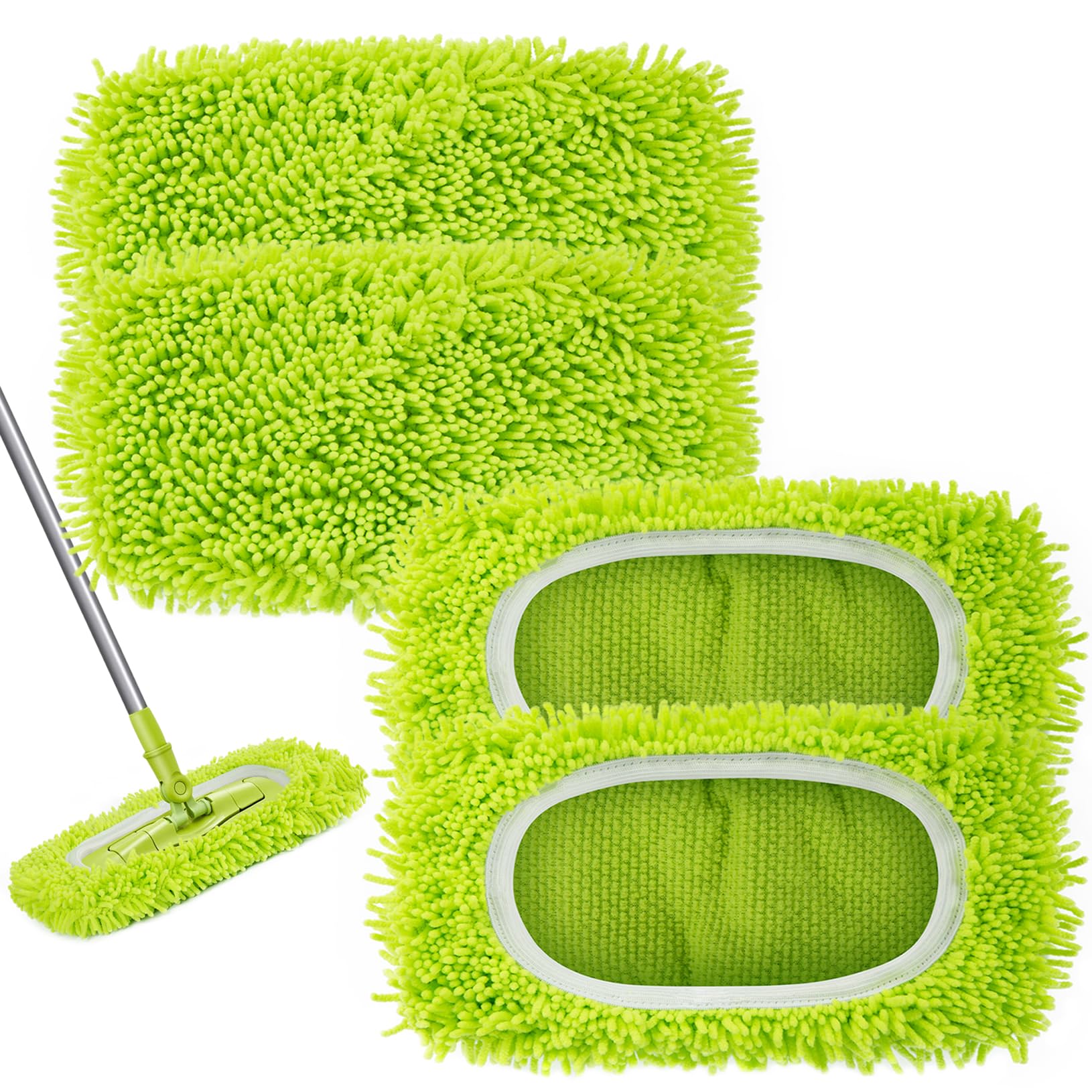 Unoutur Reusable Dry Sweeping Cloths Microfiber Wet Mop Pads Compatible with Swiffer Sweeper Mop Replacement Sweeping Mopping pad Refills for Hardwood Surface Floor Cleaning (4PCS)