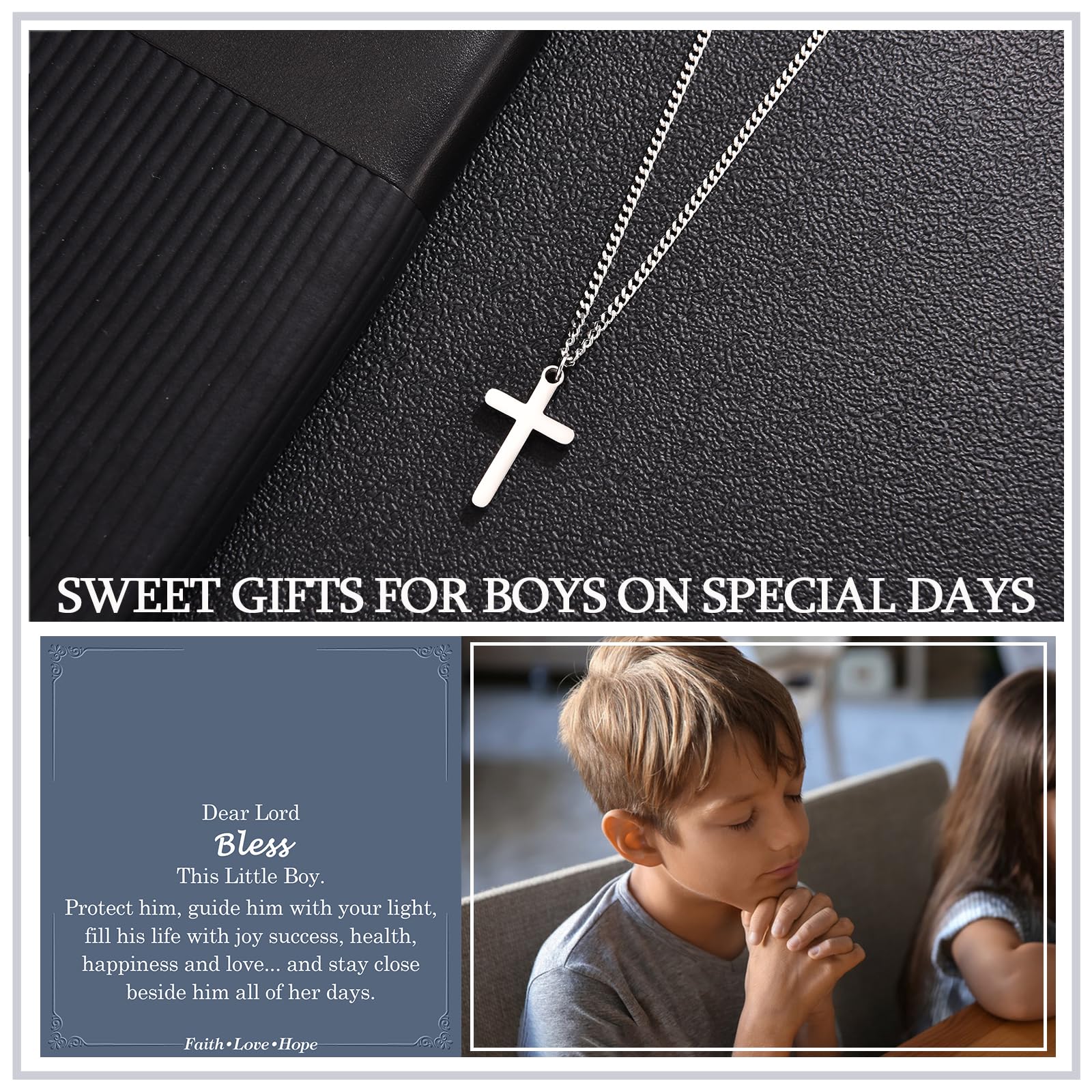 ACOGVN Cross Necklace for Boys, Easter First Cmmunion Baptism Confirmation Gifts for Teenage Boys -Birthday Graduation Back to School Christmas Valentines Day Gifts for Him Son Grandson Nephew