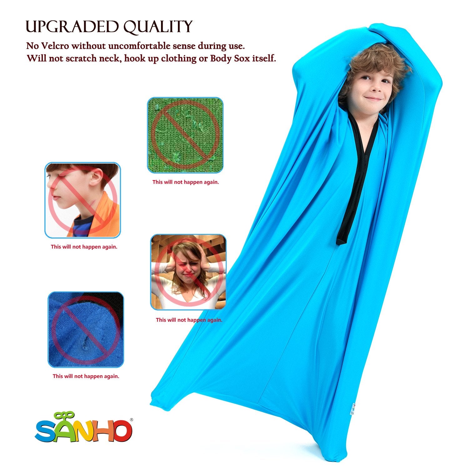 SANHO Sensory Sock Body Sock,Small,3-5 Years, 40" H x 27" W,Good for Height:30"-41",Perfect for Children with Sensory Processing Disorder,Updated Version,Bright Blue