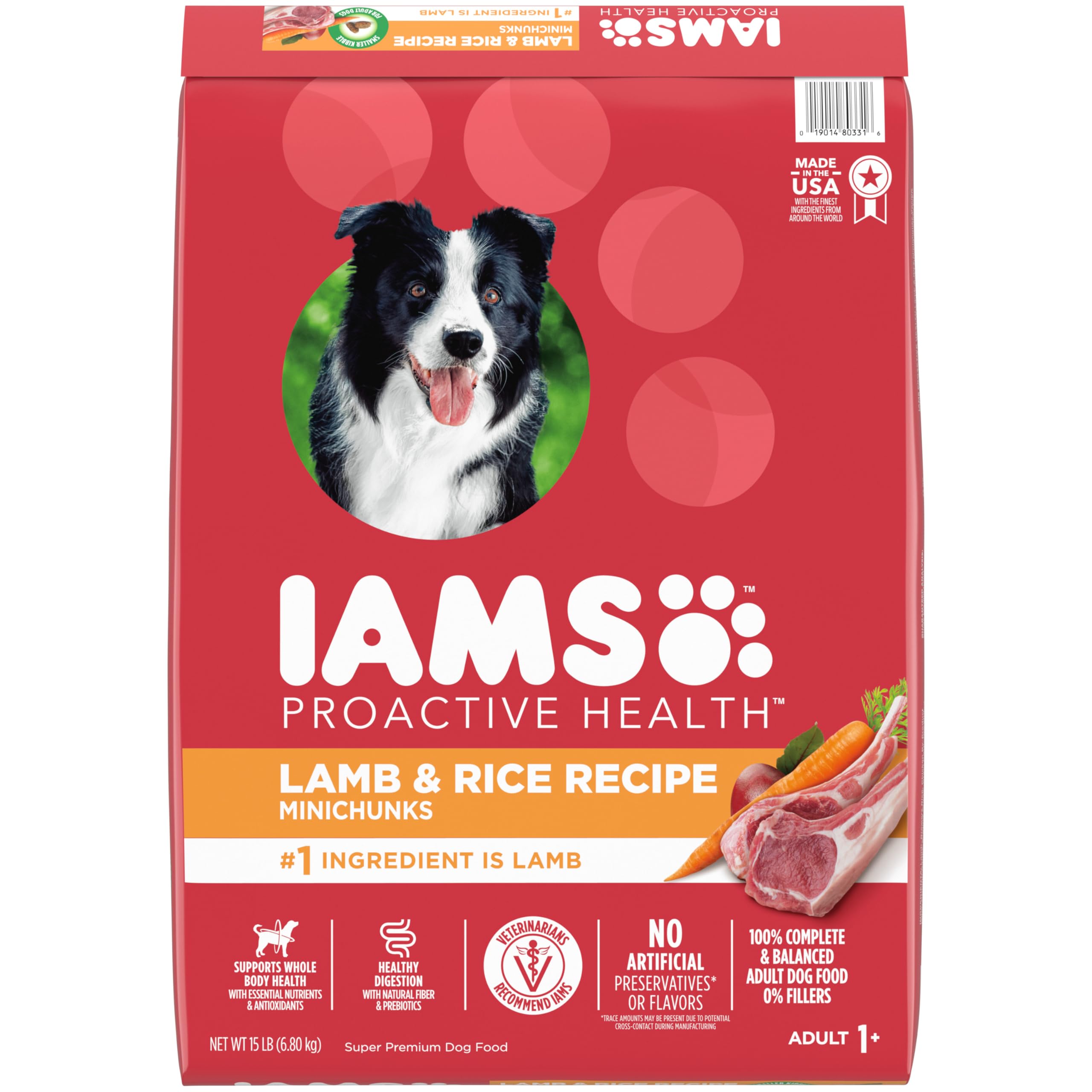 IAMS Minichunks Adult Dry Dog Food Lamb & Rice Recipe Dog Kibble, 15 lb. Bag