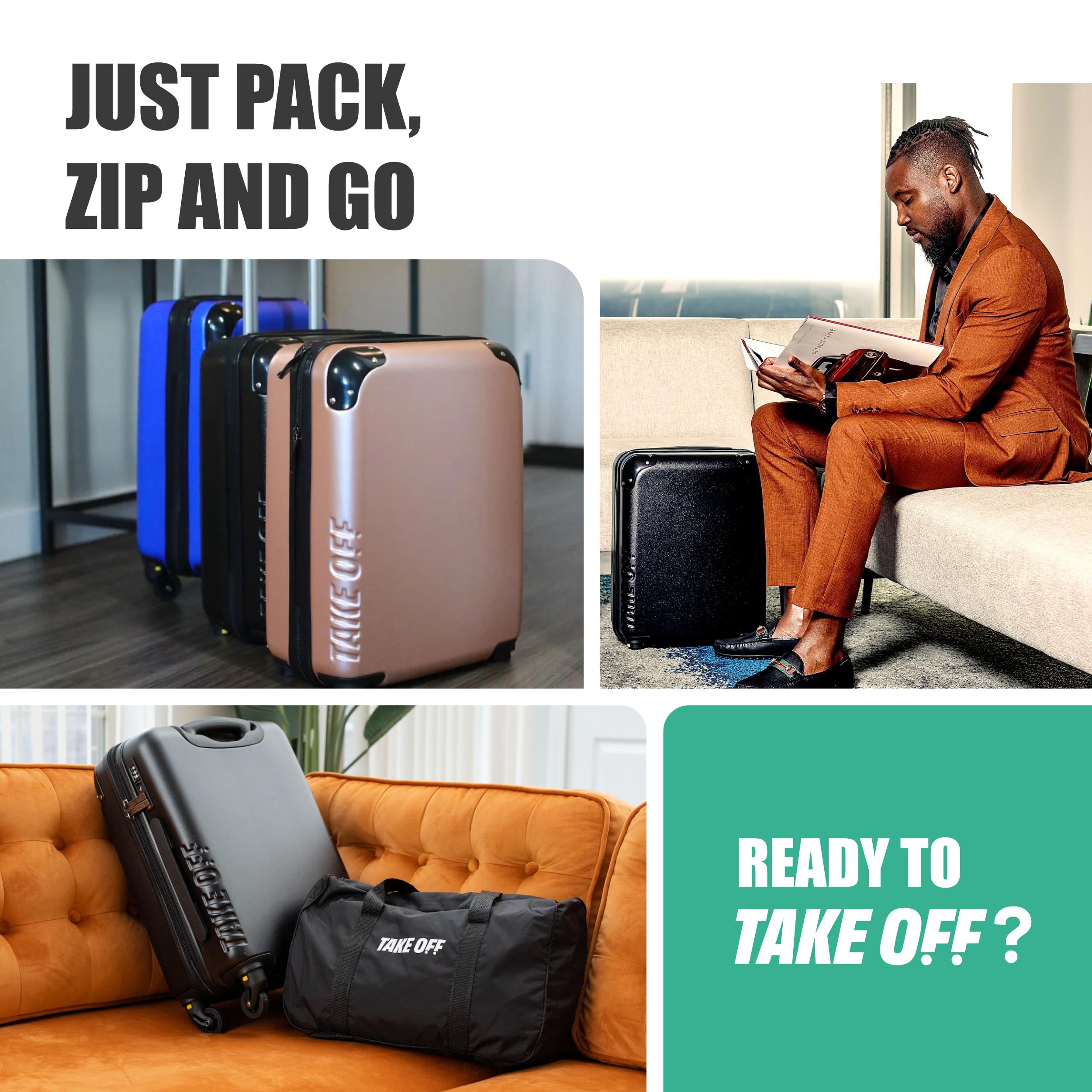 Take OFF Luggage - Personal Item Rolling Suitcase 2.0, TSA Approved, Small Carry On, Under the Seat, Hard Case with Removable Wheels, Light Weight Bag, Airplane Travel Essential Accessories, 18x14x8