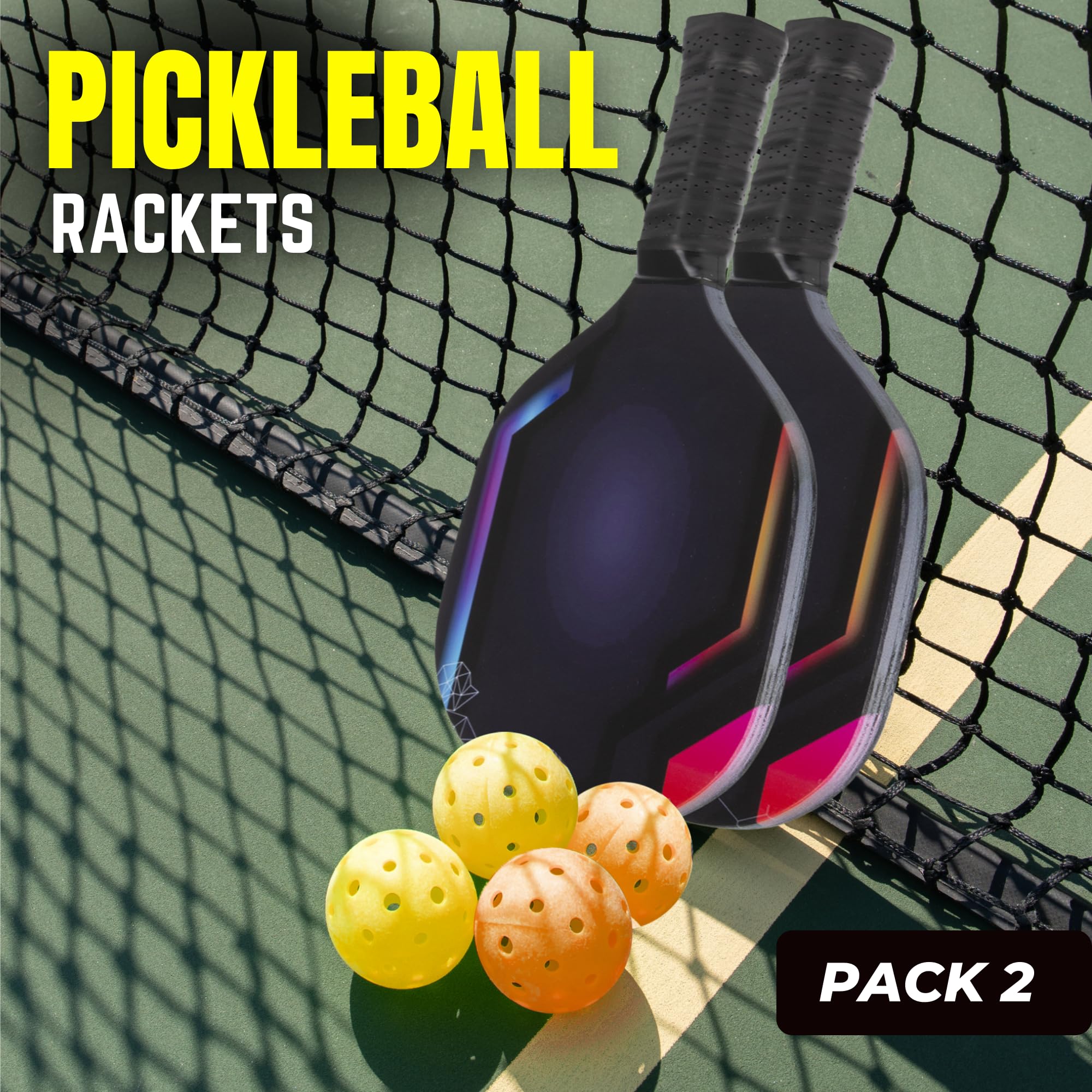 PIXIDU Pickleball Paddles Set of 2 - Pickleball Sets with Bag Pickleball Rackets Pickle-Ball Equipment Complete 2 Rackets and 4 Balls for Adults and Kids