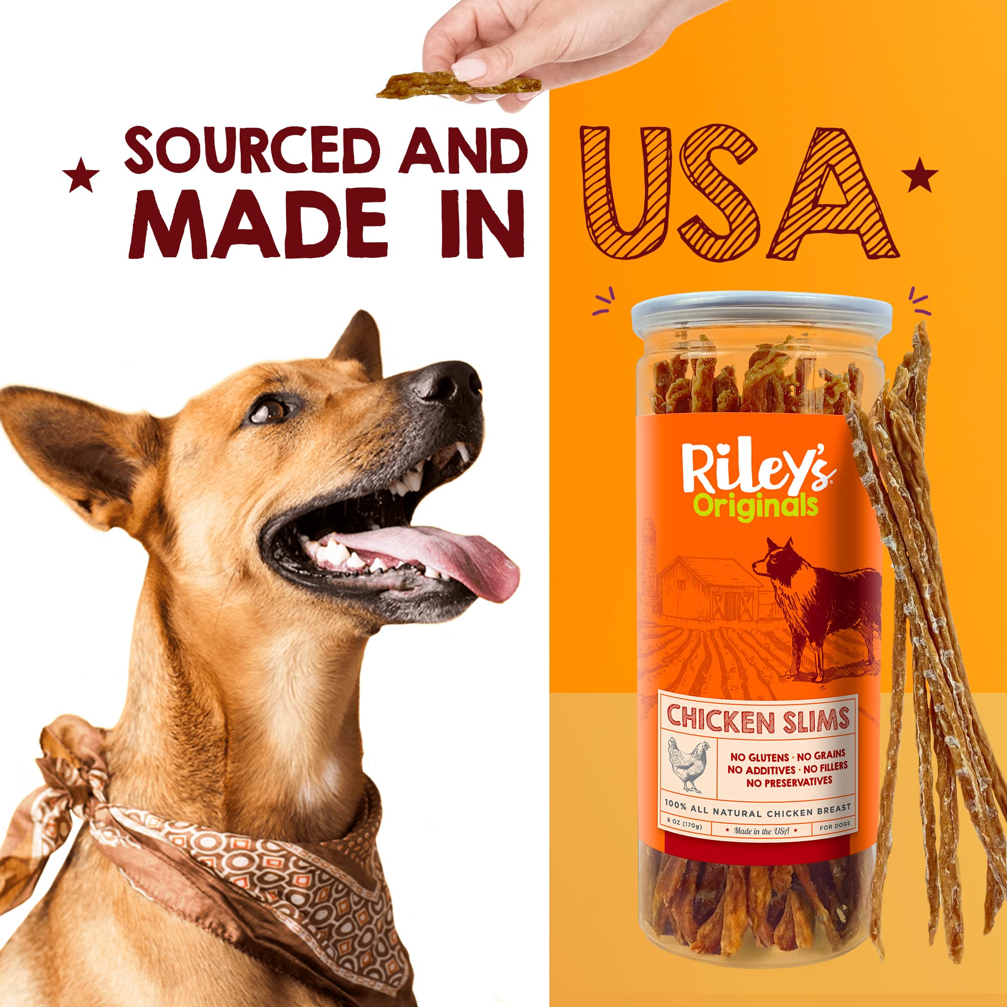 Riley's Chicken Strips for Dogs - USA Sourced Single Ingredient Dog Treat -Dehydrated Real Meat Dog Treats Natural Chicken Sticks Dog Jerky Treats - 6 oz