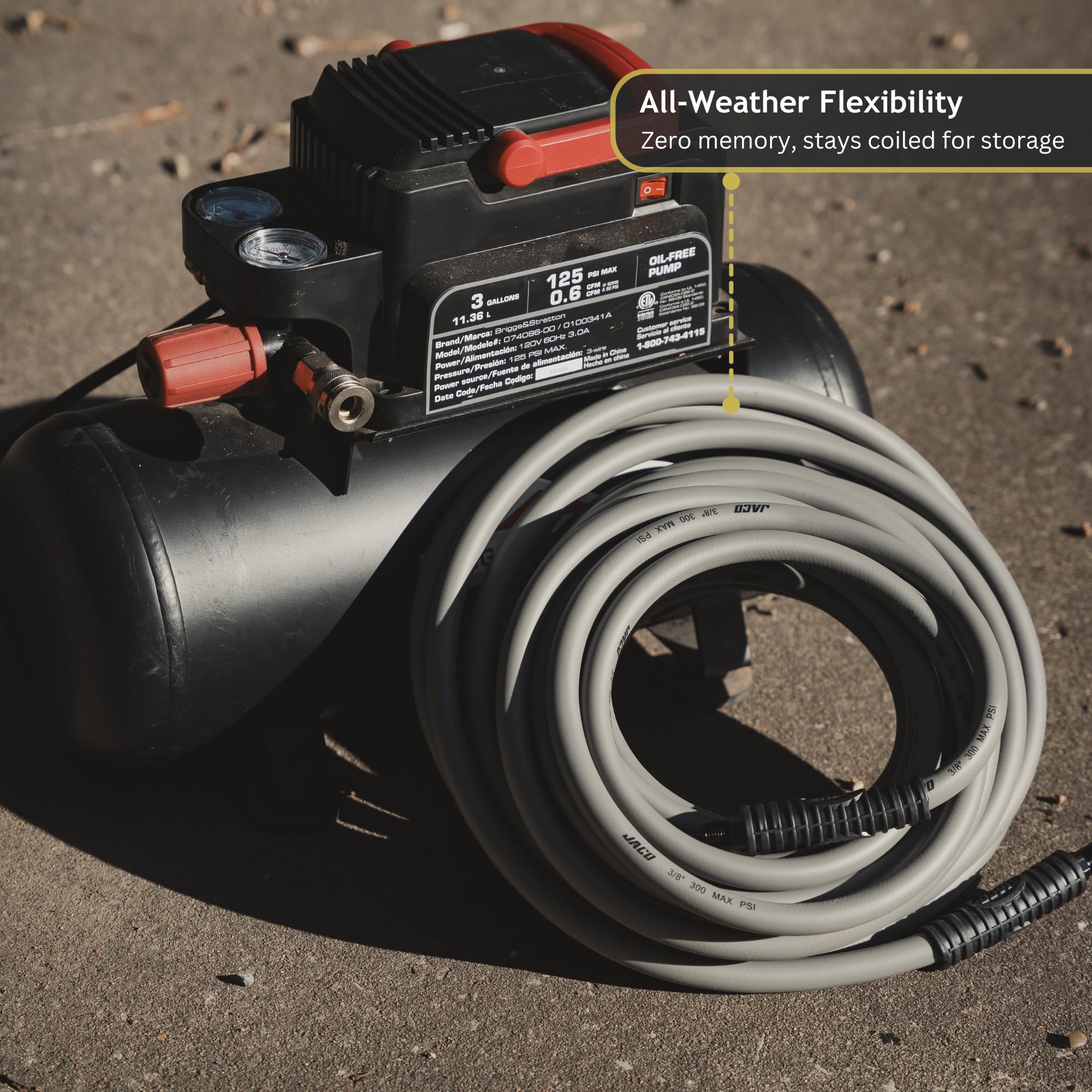 JACO FlexPro Hybrid Air Hose (3/8" x 50 ft) | Dual 1/4" M-NPT Fittings (Storm Gray)