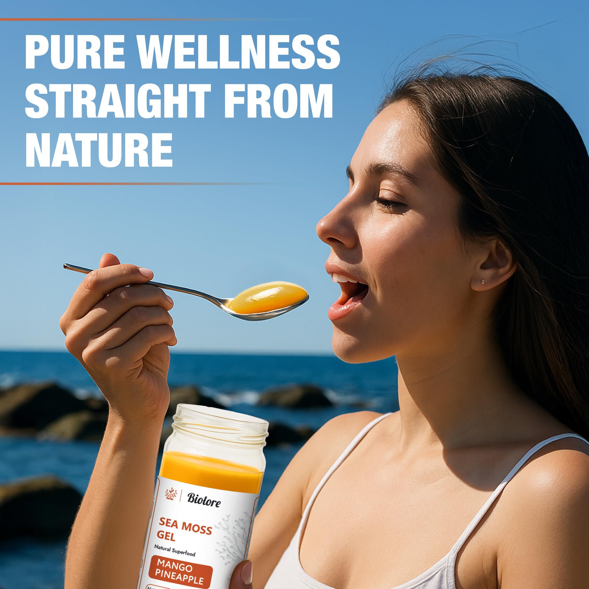 Biolore Sea Moss Gel – Mango Pineapple, Made in USA, No Added Sugar, Rich in Vitamins & Minerals, Vegan Superfood, Seamoss Jam & Spread Gift (16 oz)