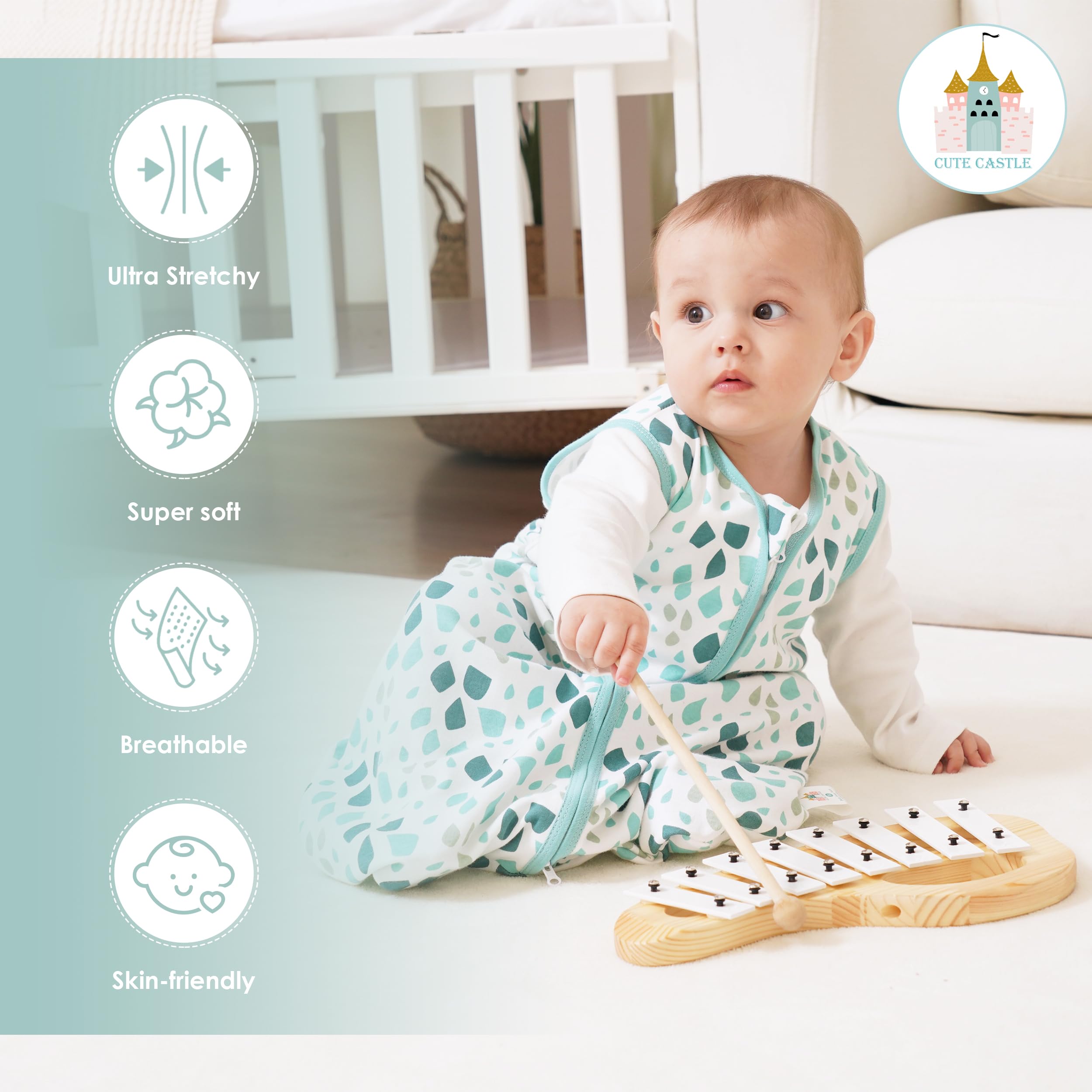 Cute Castle Baby Sleep Sack 0-6 Months - Lightweight 100% Cotton 2-Way Zipper TOG 0.5 Infant Wearable Blanket, Newborn Essentials Toddler Sleep Clothes (3 Pack Green)