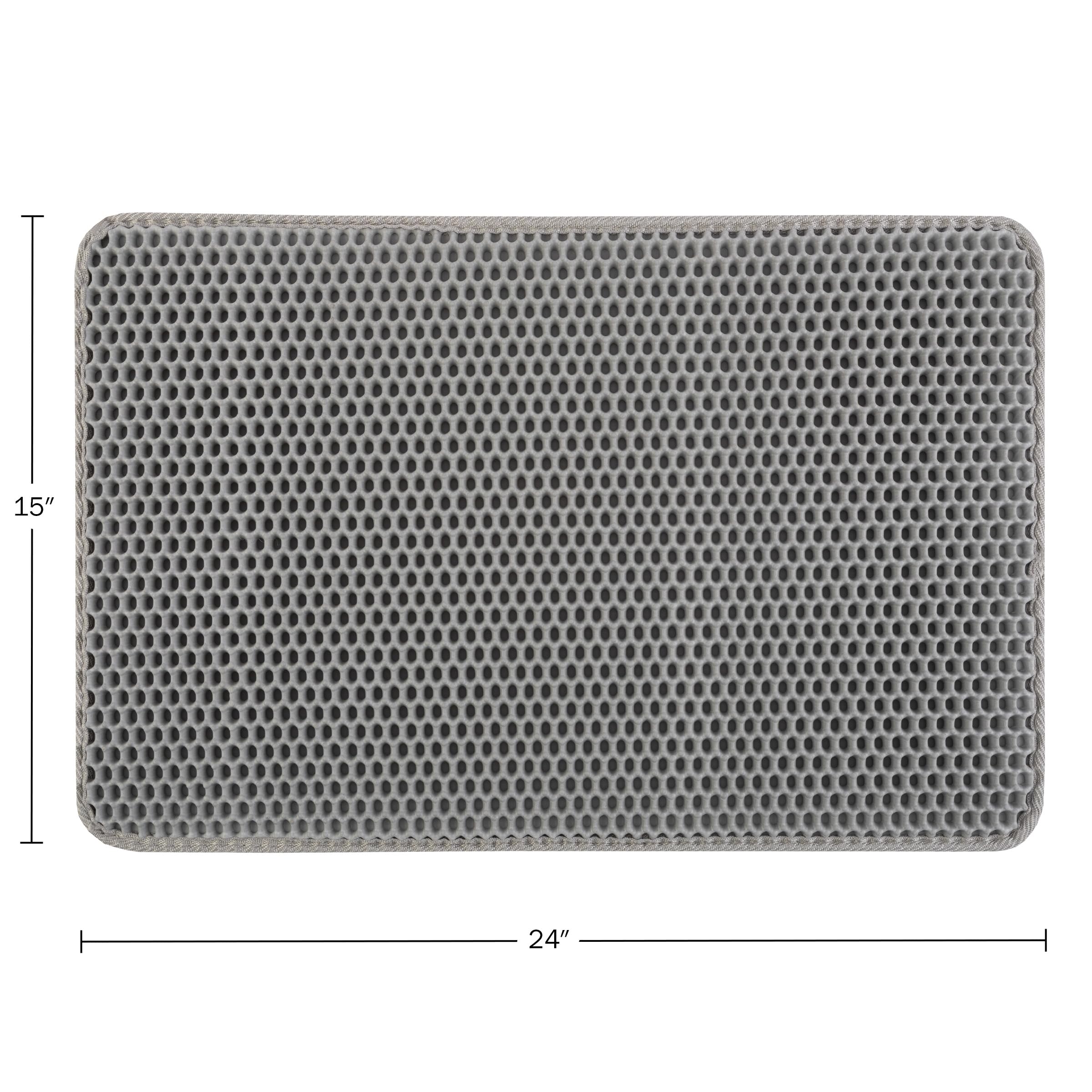 Cat Litter Mat - 24x15-Inch Waterproof Litter Box Mat with Dual-Layer Honeycomb Design for Trapping Litter - Slip-Resistant Cat Mat by PETMAKER (Gray)