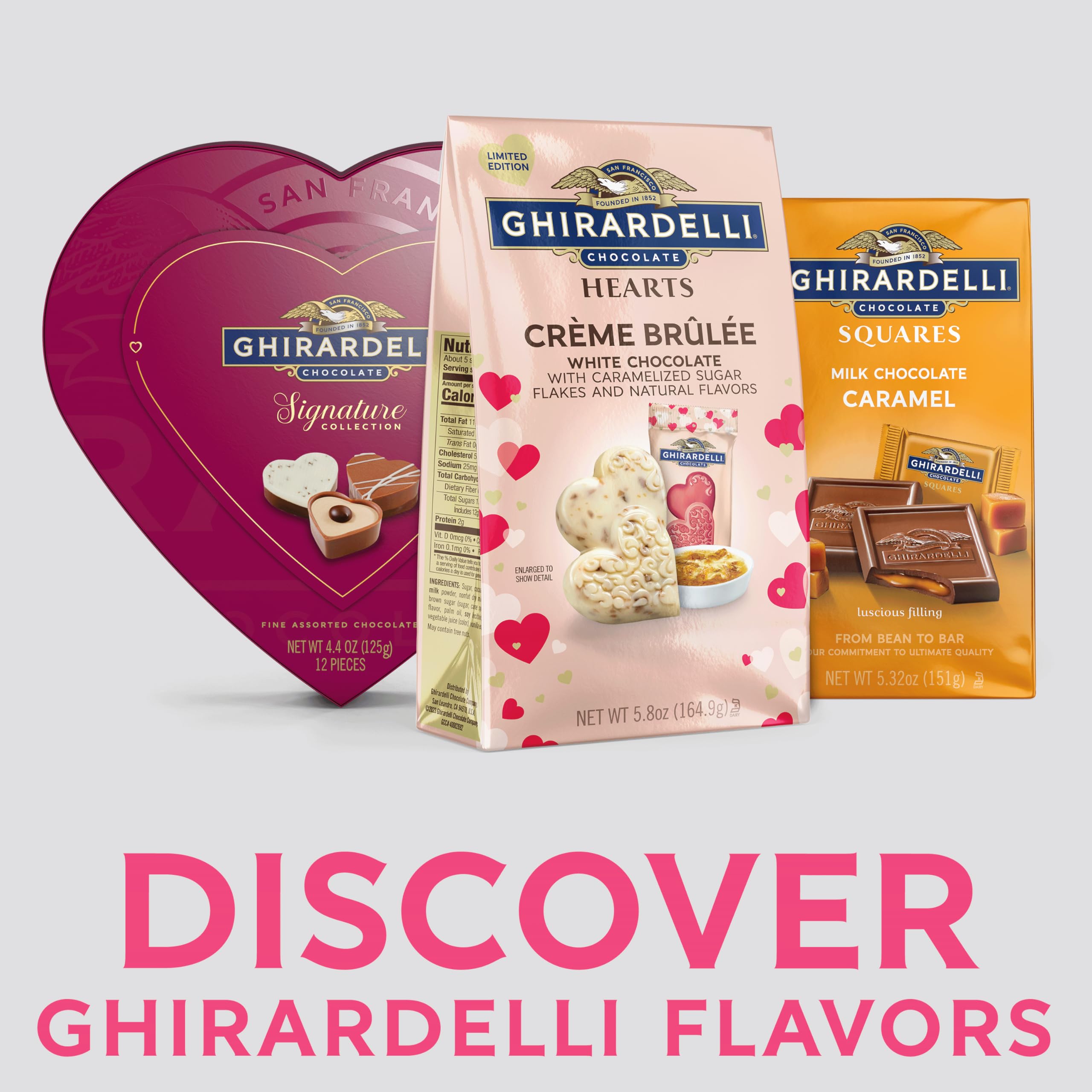 GHIRARDELLI White Chocolate Creme Brulee Duet Hearts, Chocolate Hearts for Valentines, 5.8 OZ Bag