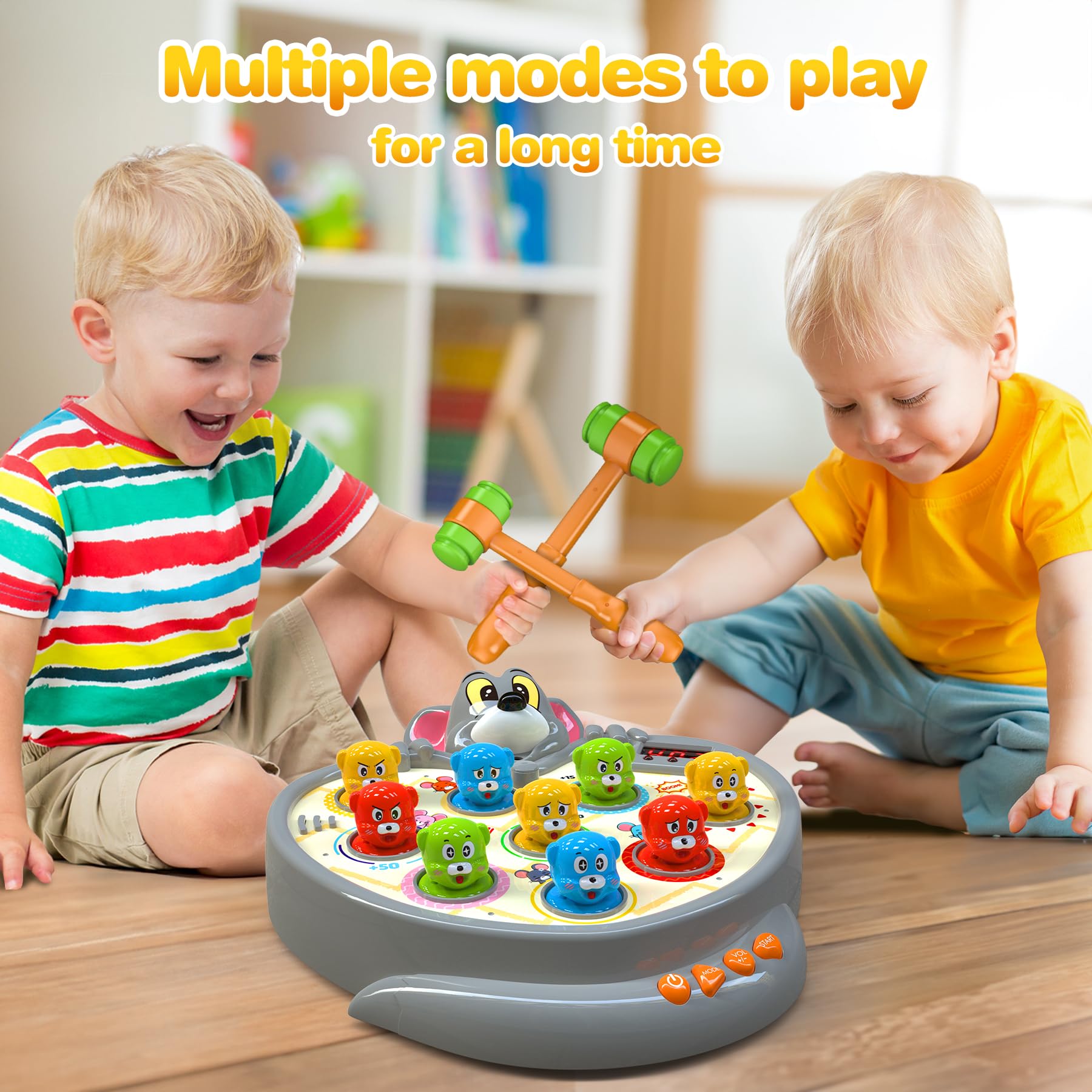 Toys for Ages 2-4,2 Year old Boy Birthday Gift,with Spray 2 Hammers,5 Game Modes,9 Music & Light Interactive Educational Early Learning Toddlers Toys,Birthday Gifts for 2 3 4 Year Old Boy Toys