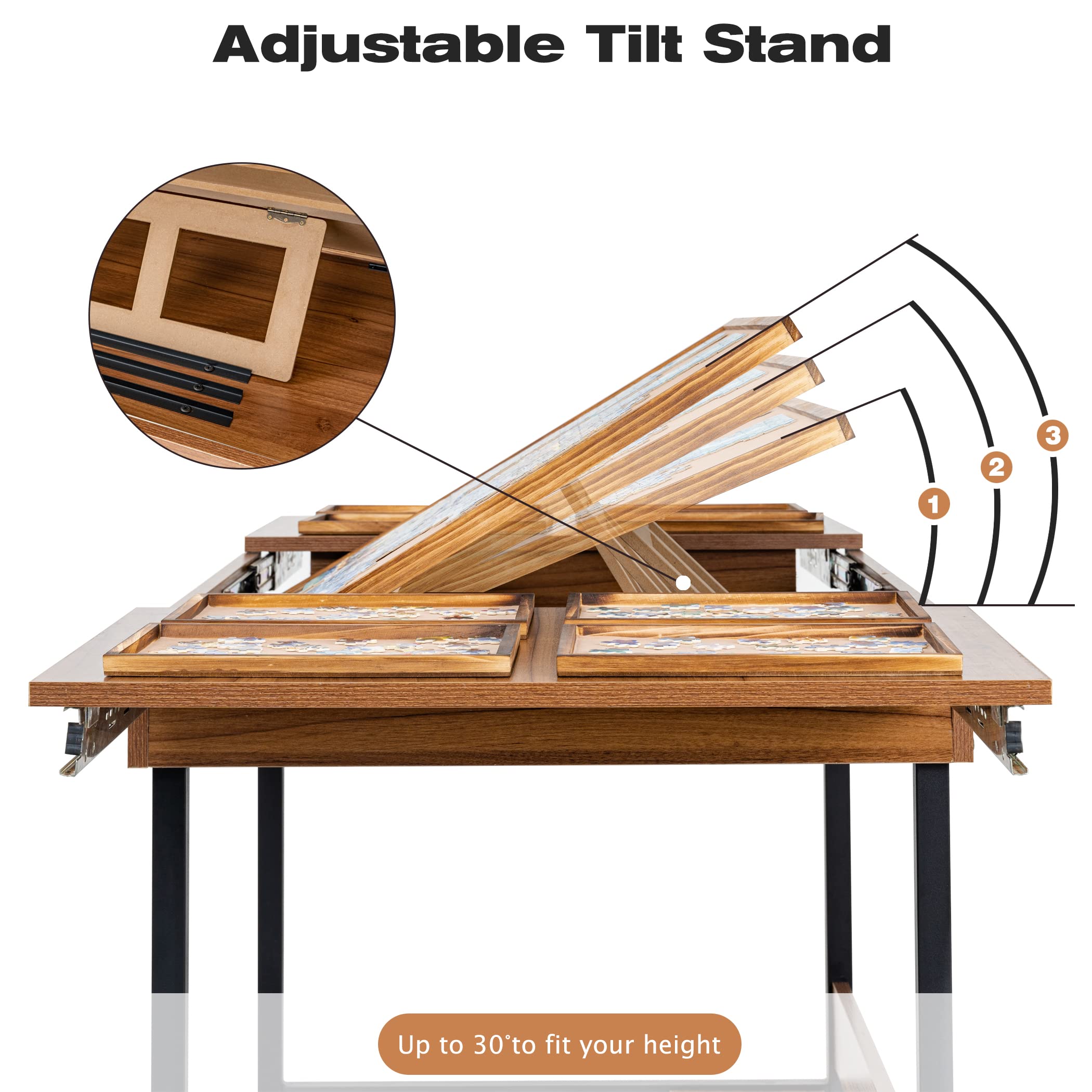 Becko US Foldaway Adjustable Puzzle Table With 8 Sorting Trays, Tilting Puzzle Board with Drawers, Universal Casters for Moves, Under Table Rack for Storage, 30*20.1 in for Puzzles Up to 1000 Pieces