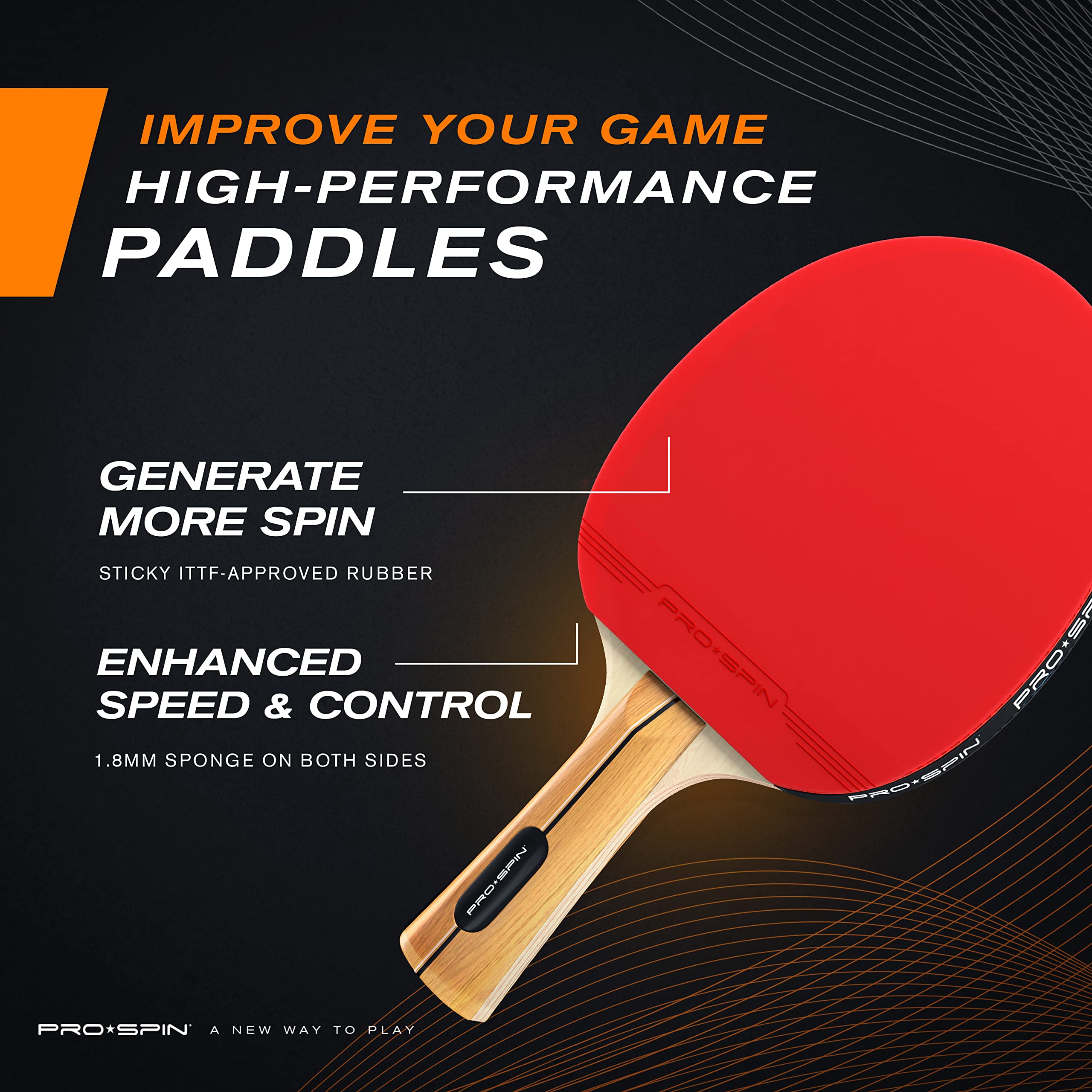 PRO SPIN Ping Pong Paddles - High-Performance Set with Premium Table Tennis Rackets, 3-Star Ping Pong Balls, Compact Storage Case | Professional Quality Ping Pong Paddle Set (4-Player Set)