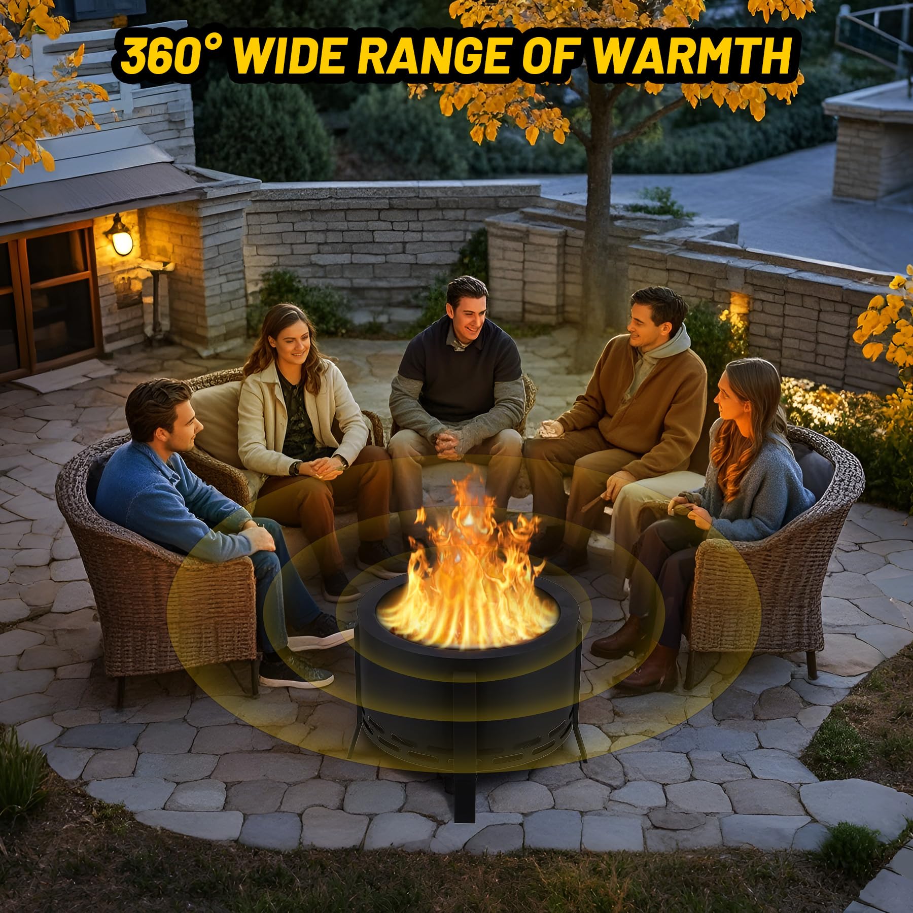 GarveeLife 26 in Smokeless Fire Pit with Ash Tray Base,Smokeless Outdoor Firepits with Adjustable Foot&Fire Poker,Firepit with Dust Bag,Outdoor Fire Pits for BBQ,Bonfire,Camping