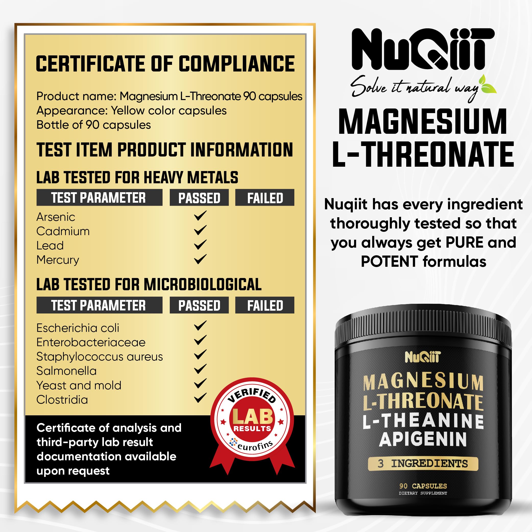 Magnesium L-Threonate 1500mg L-Theanine 200mg Apigenin 100mg Supplement - 90 Capsules - Impressive Benefits for Concentration, Comfortable Mind & Brain Health - 10% Purified Elemental Magnesium