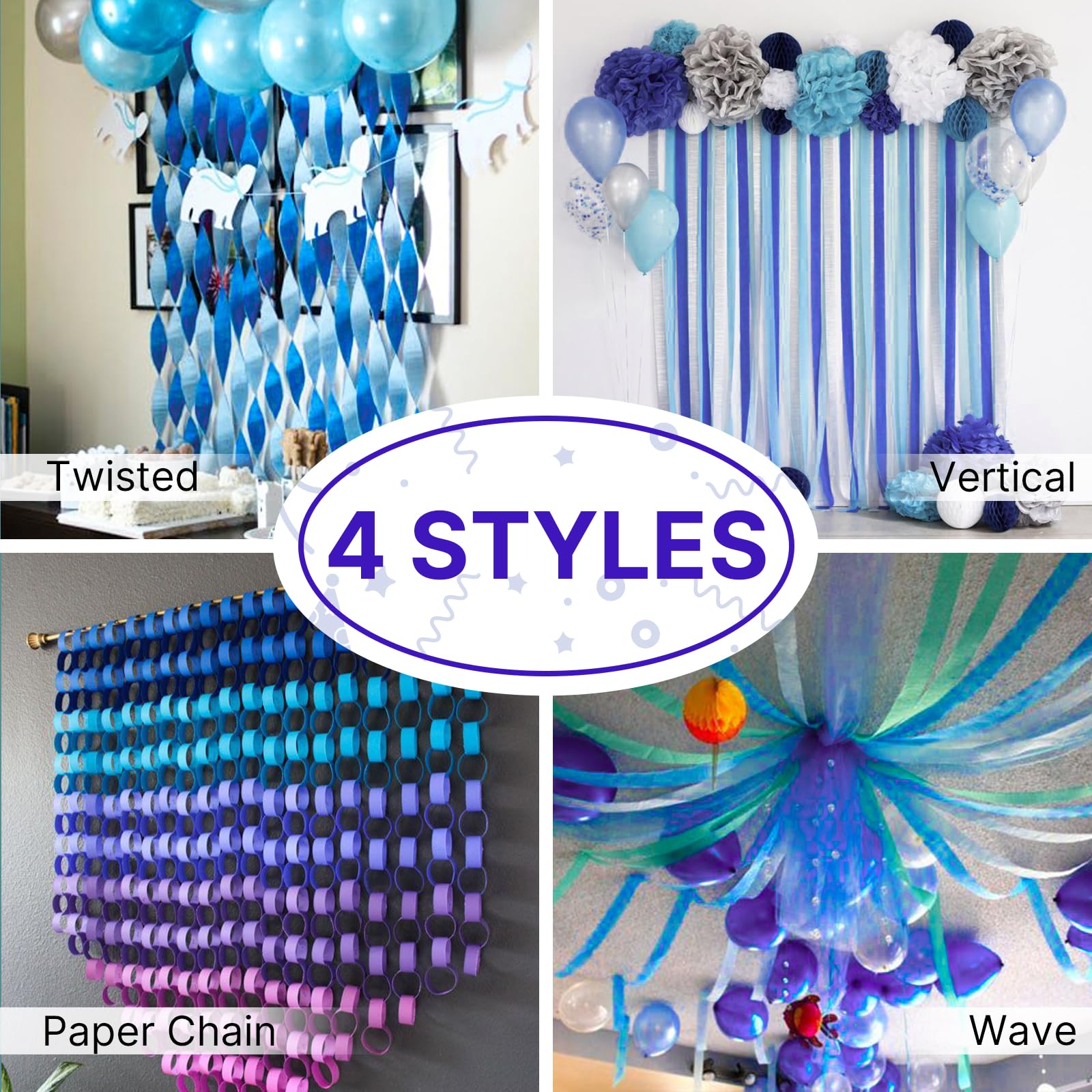 PartyWoo Blue Crepe Paper Streamers 10 Rolls 820 ft Pack of Royal Dark Blue Crepe Paper for Baby Shower Gender Reveal Graduation Birthday Party Decorations (1.8 Inch x 82 Ft/Roll), Blue-39