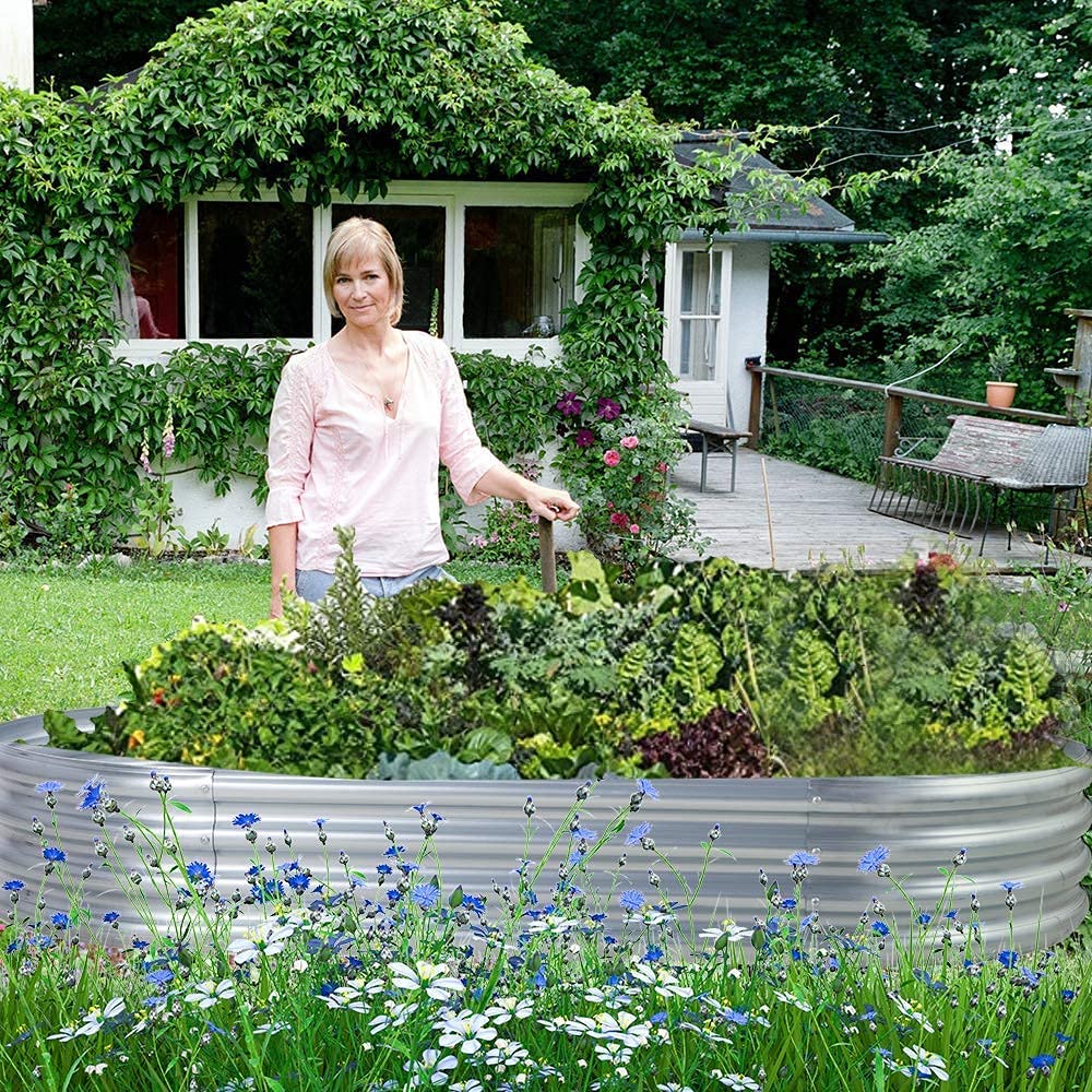Land Guard Galvanized Raised Garden Bed Kit, Galvanized Planter Garden Boxes Outdoor, Oval Large Metal for Vegetables…………