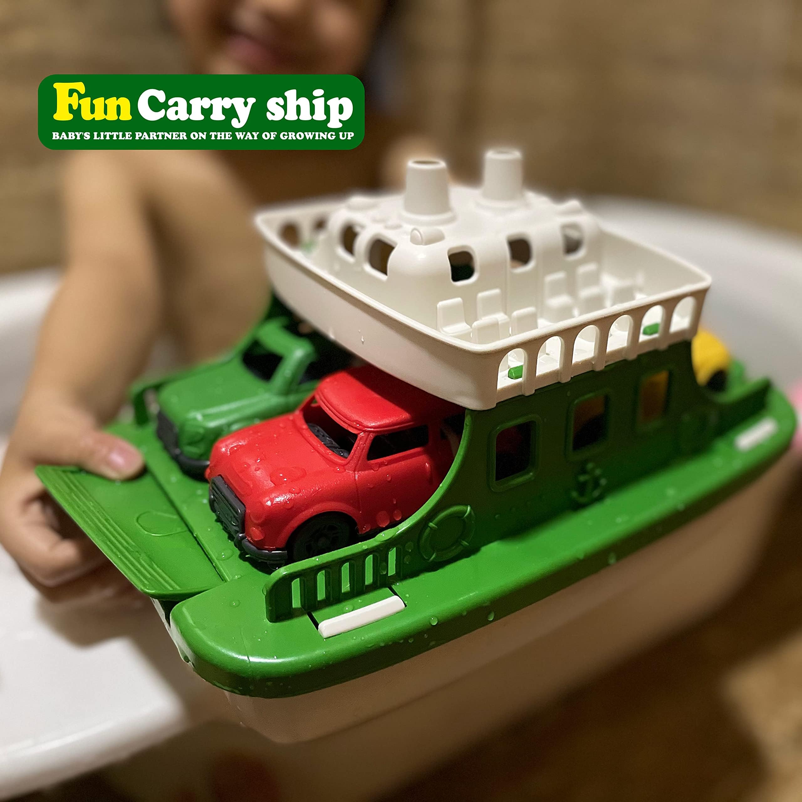 OKGIUGN Ferry Boat with 4 Car and 4 Wind Up Bath Swimming Toys, Kids Bath Toy Floating Vehicle Whales Submarines Swans Rockets, Bathtub Bathroom Pool Beach Toy Set for Toddlers Boys Girls