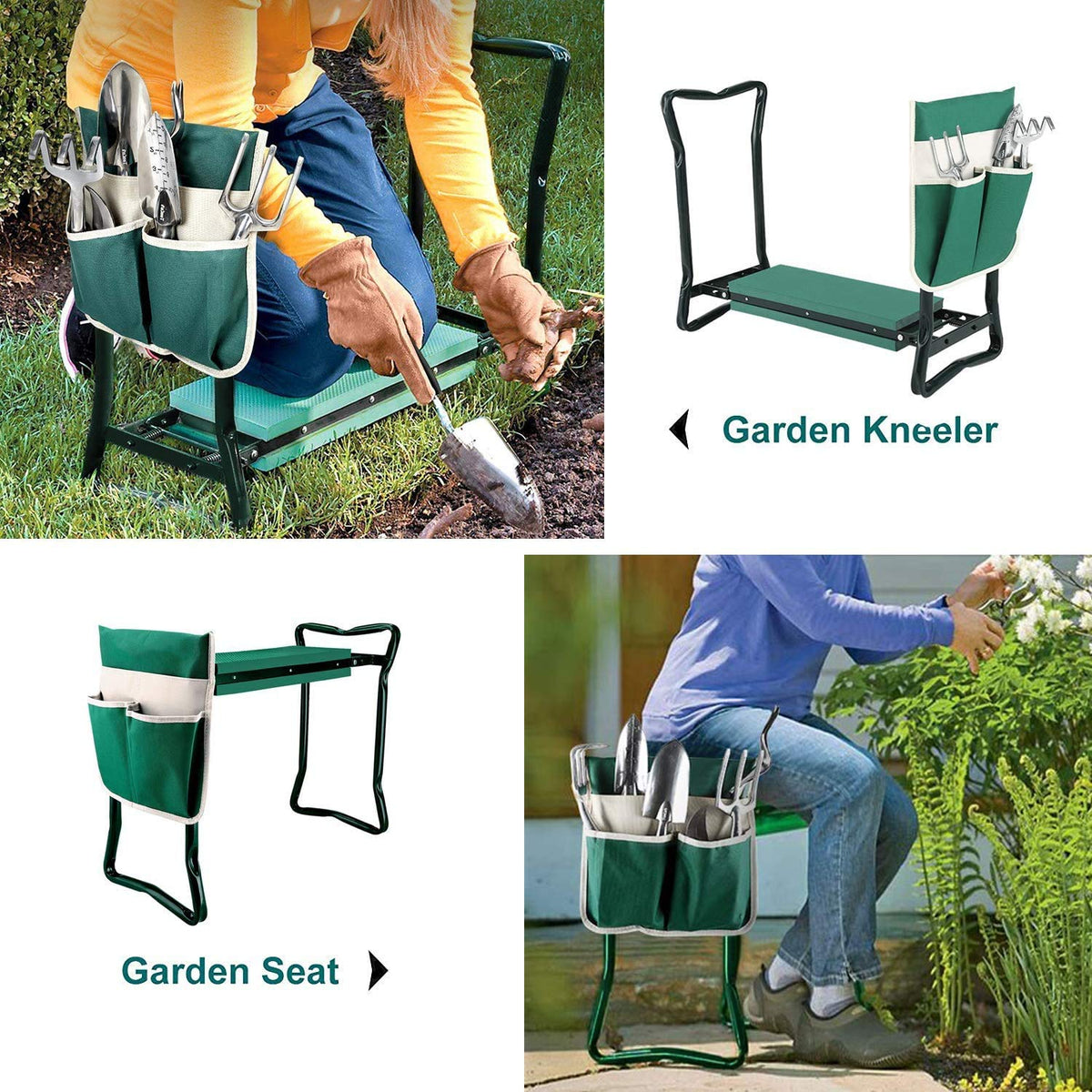 BESTHLS Garden Kneeler and Seat - Heavy Duty Folding Stool with Thick Pad, Tool Pouch, 330 lbs Capacity - Knee & Back Support, Perfect for Seniors, Women, Men