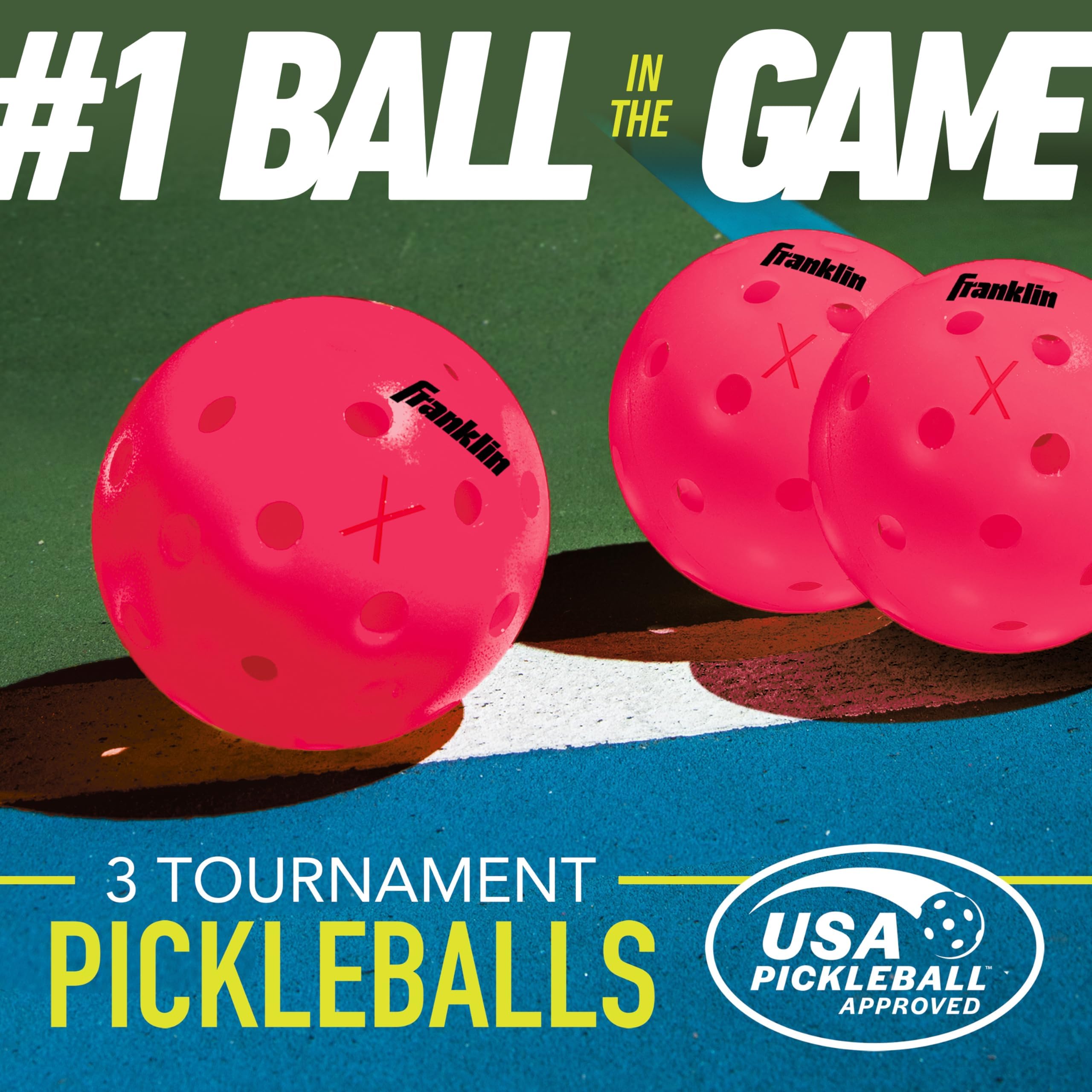 Franklin Sports X-40 Pickleballs - Outdoor 3 Pack USA PICKLEBALL APPROVED Pink Official Ball of US Open Pickleball Championships