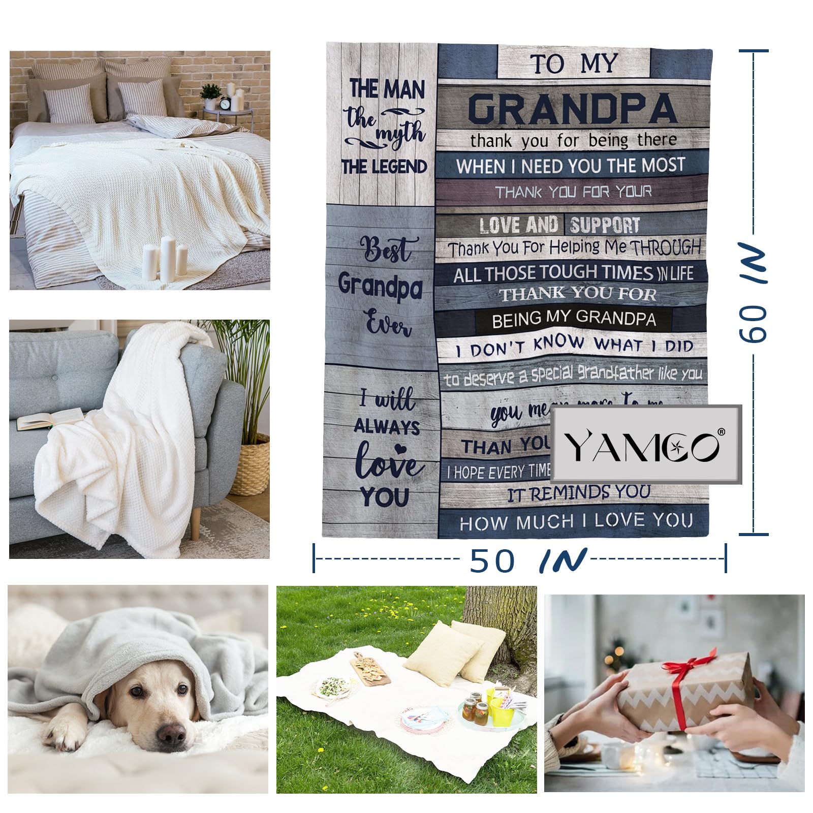 Yamco Grandpa Gifts - Gifts for Grandfather 60" x 50" Blanket - Best Papa Gifts - Great Grandpa Gifts - Unique Grandpa Gift from Grandson - Birthday Gifts for Grandpa - Best Pop Gift Ideas for Paw Paw