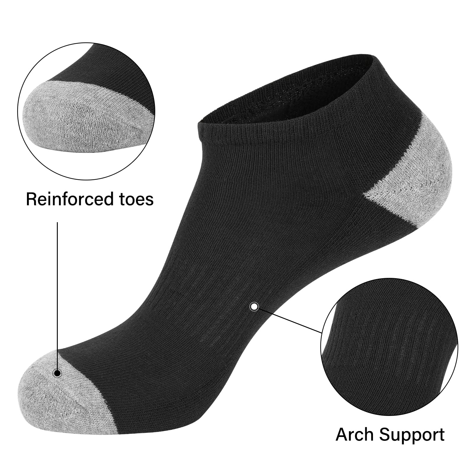 eallco 8 Pairs Mens Ankle Socks Low Cut Socks for Men Short Socks Size 10-13 Black