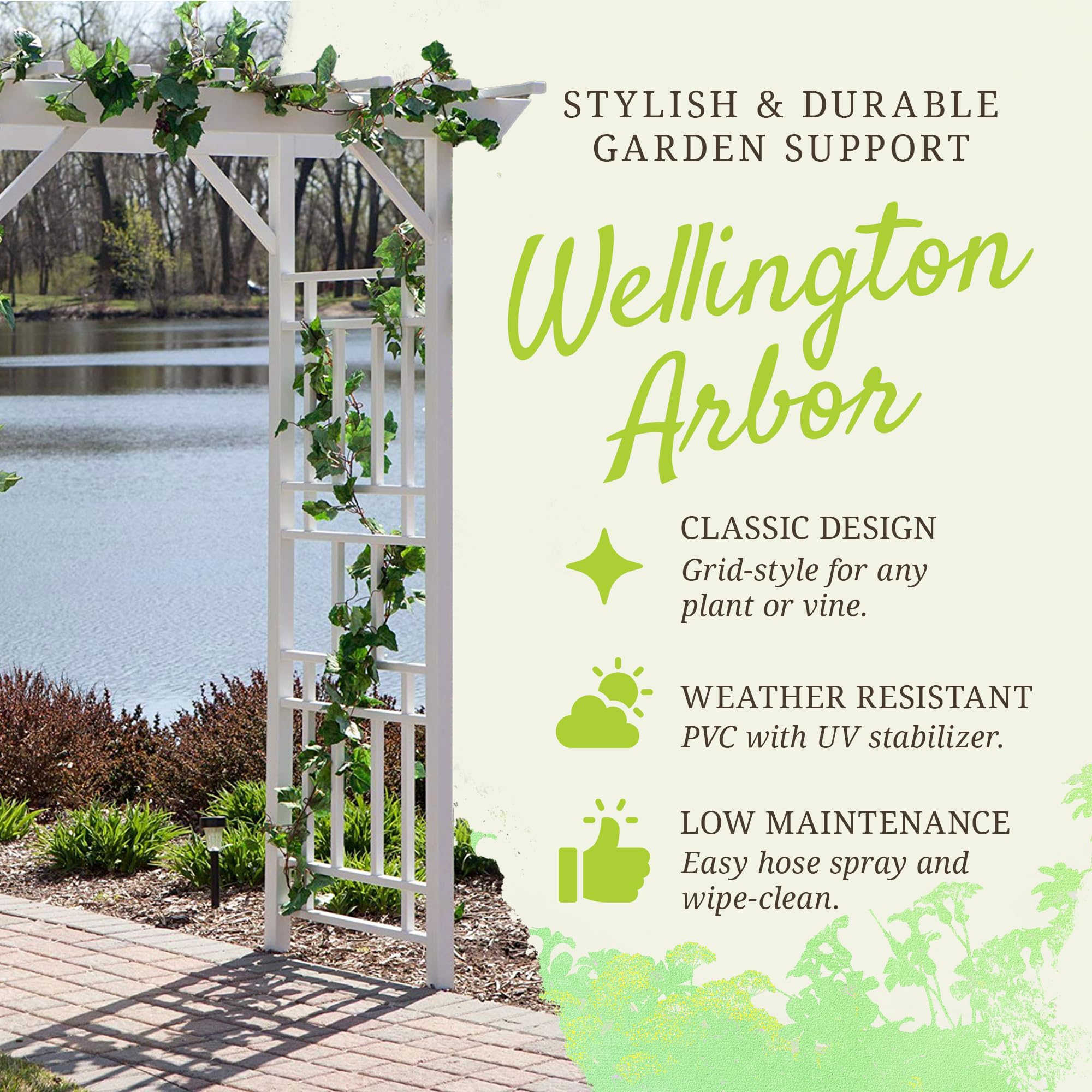 Dura-Trel Outdoor Garden Arch, Wellington Arbor Trellis for Climbing Plants, 72" x 85"