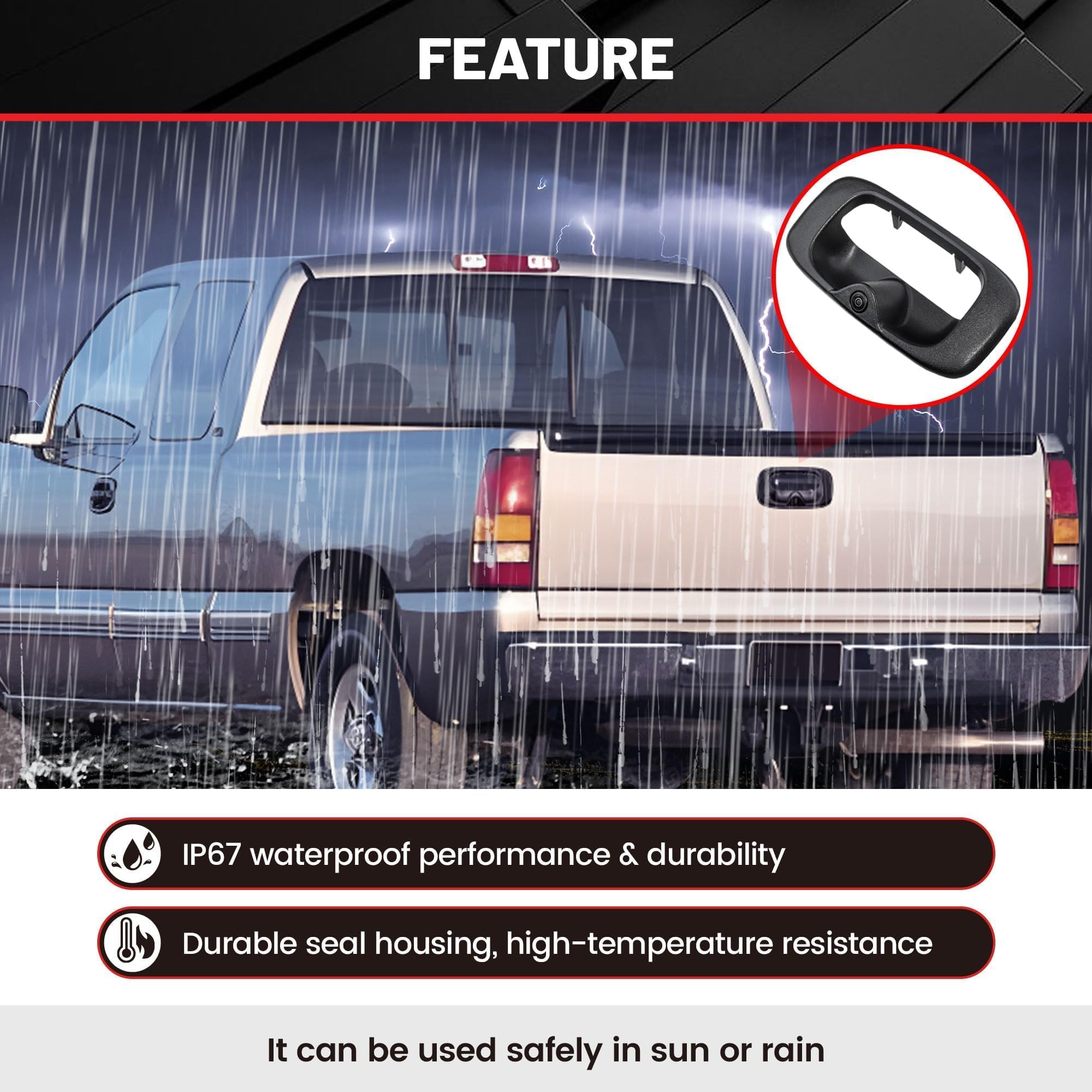 RED WOLF Tailgate Handle Backup Camera Fit for 1999-2006 Chevrolet Chevy Silverado/GMC Sierra 1500 2500 3500HD Pickups Reverse Rear View Backup Camera, Waterproof Guideline w/12V Power Cable RCA Plug