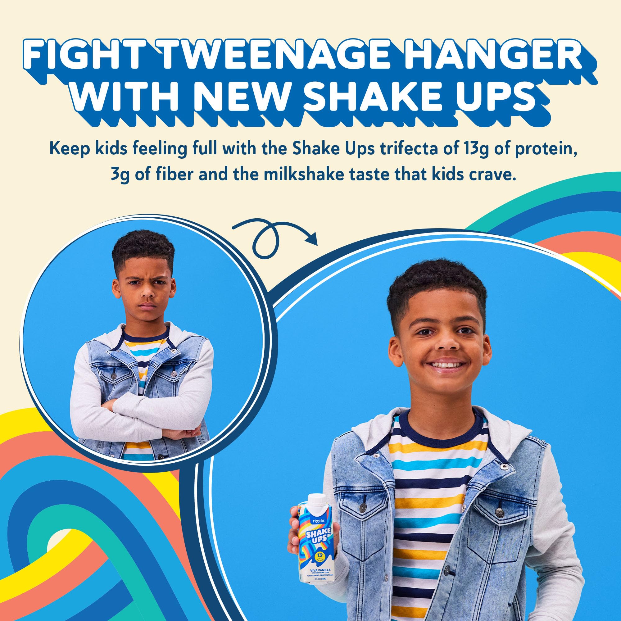 Ripple Kids Vanilla Plant Based Shake Ups | 13g of Quality Sourced Pea Protein, Calcium Rich | Shelf Stable | Vegan & Non GMO | Dairy, Soy, Nut, Gluten & Lactose Free | 8 Fl Oz Cartons (Pack of 12)