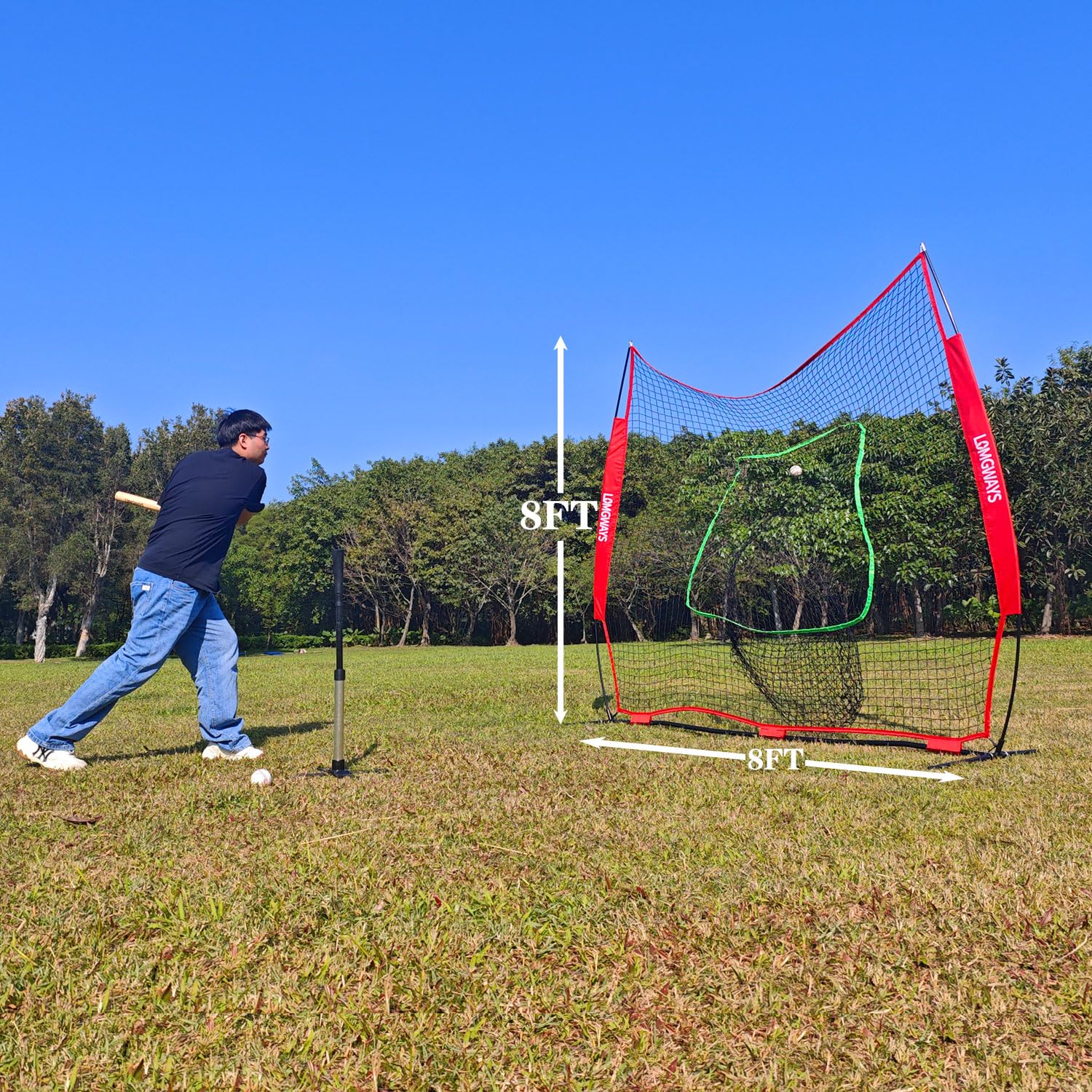 LOMGWAYS 8x8 ft Baseball & Softball Practice Net with Steel Frame for Batting, Hitting, Pitching, Portable Baseball Batting Net with Carry Bag, Great for All Levels