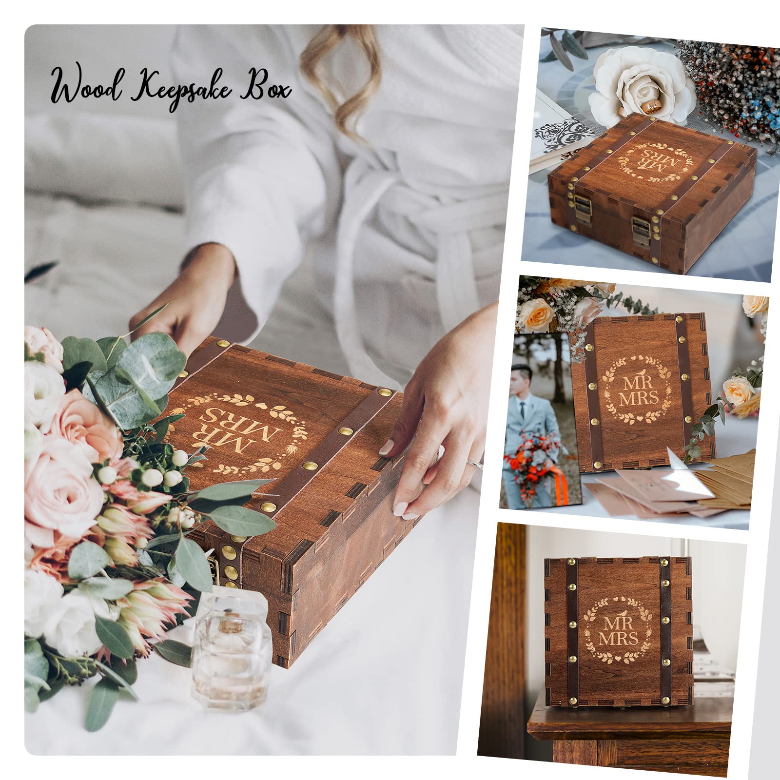 AW BRIDAL Wedding Keepsake Box with Lids Wood Memory Box Storage Box Bridal Shower Gifts Wedding Engagement Couples Gifts Mr Mrs Christmas Gifts