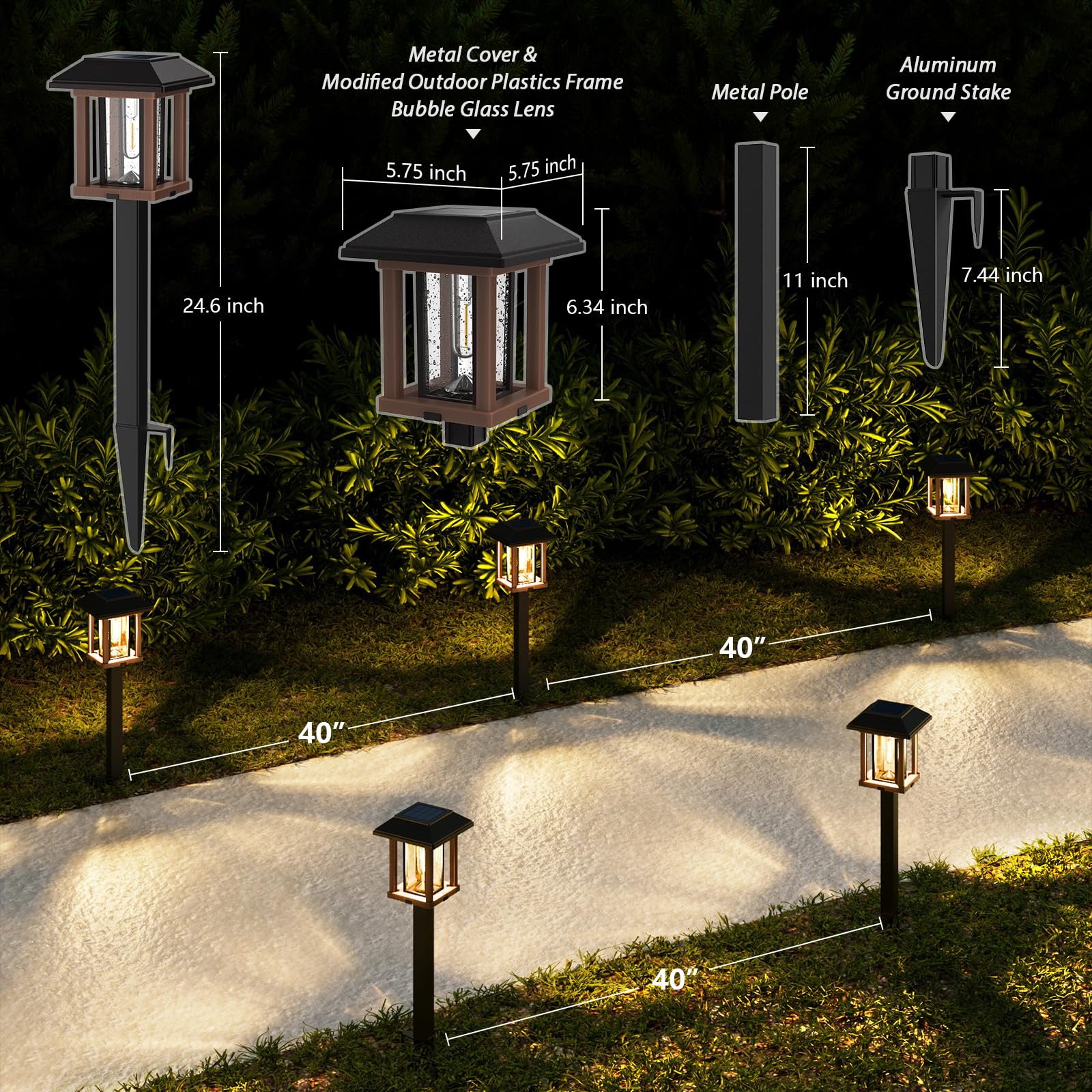 XMCOSY+ Solar Lights Outdoor Waterproof - 2-Tone Bronze & Wood Tone (Color), 20 LM LED Garden Lights Solar Powered Glass Metal, Outdoor Solar Lights for Yard Landscape Driveway Walkway (Warm White)