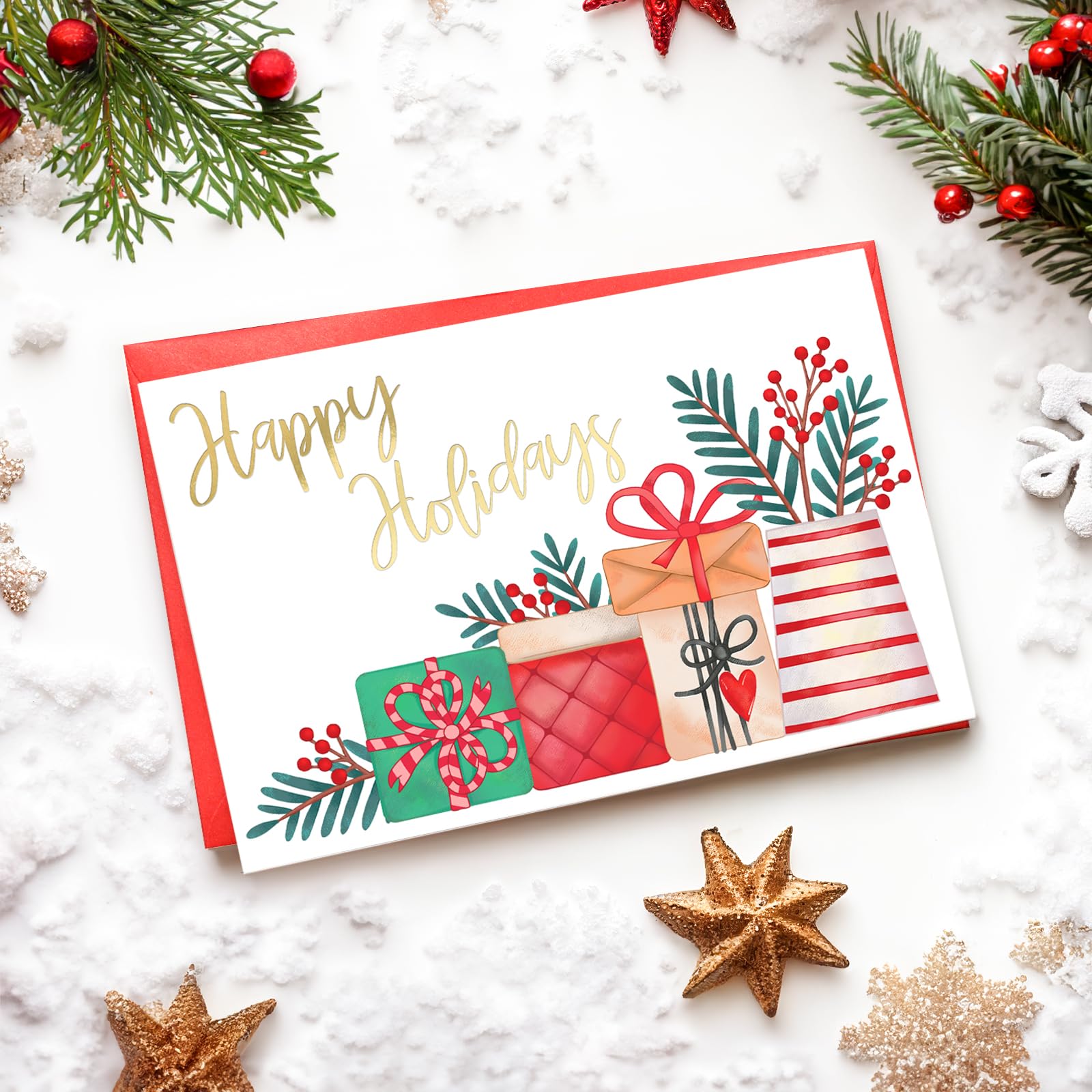 BGTCARDS Christmas Cards, 24 Merry Christmas Cards with Envelopes, 6 Assorted Designs Bulk Greeting and New Years Cards, Perfect to Send Warm Holiday Wishes to Friends and Family, 4" x 6"