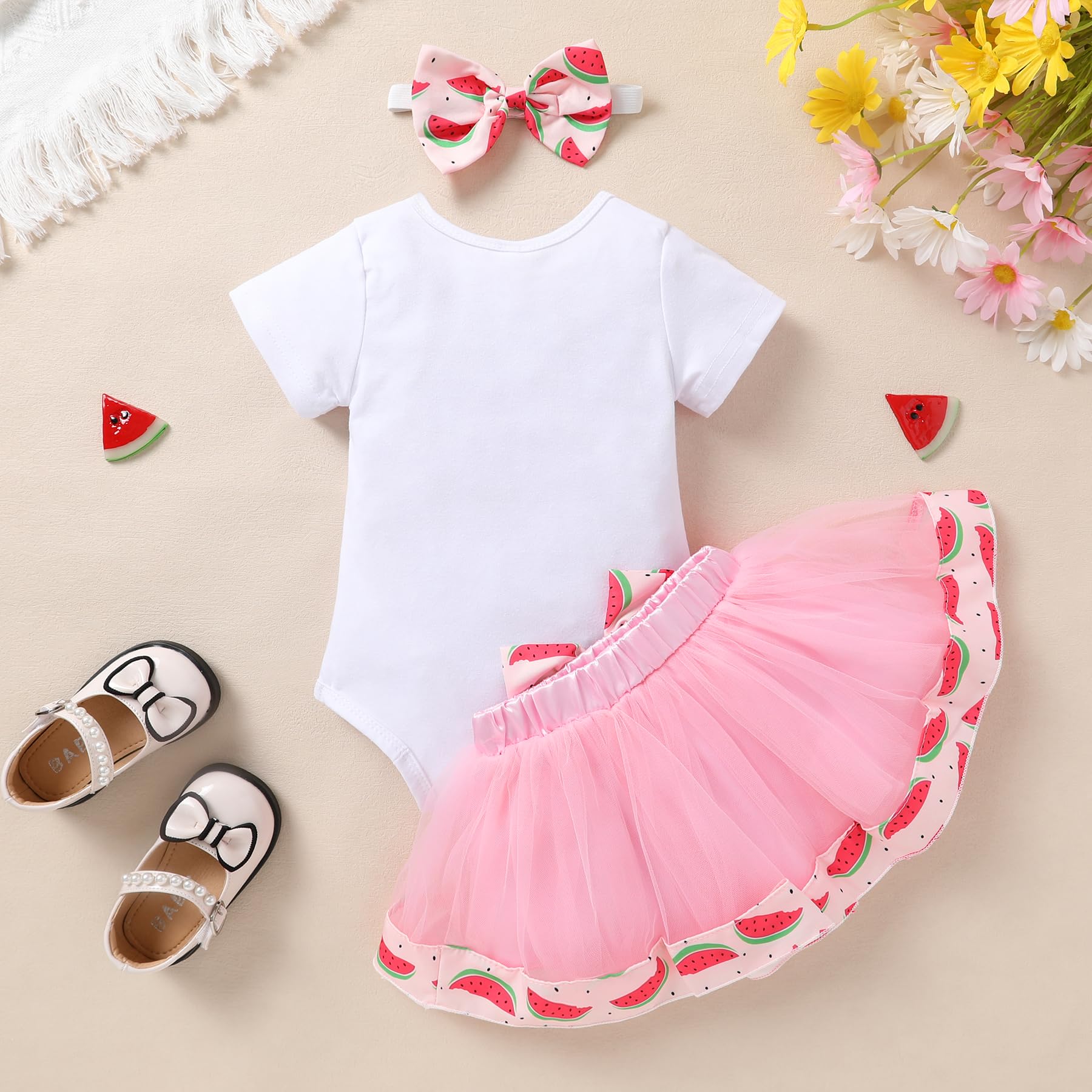 YOUNGER TREE Baby Girls 1st Birthday Outfit Sweet One Romper Donut Candy Bowknot Tutu Skirt Set One Years Old Clothes Birthday Gifts (One in a melon, 12-18 months)