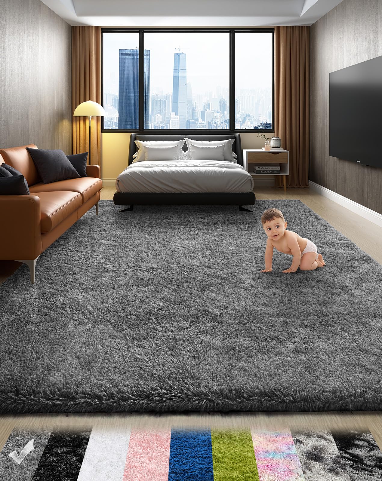 Ophanie Area Rugs for Bedroom Living Room, Grey Fluffy Fuzzy Shag Shaggy Carpet Soft Plush Furry Bedside Rug, Indoor Floor Rug for Kids Girls Boys Home Decor Aesthetic, Dorm Nursery Gray