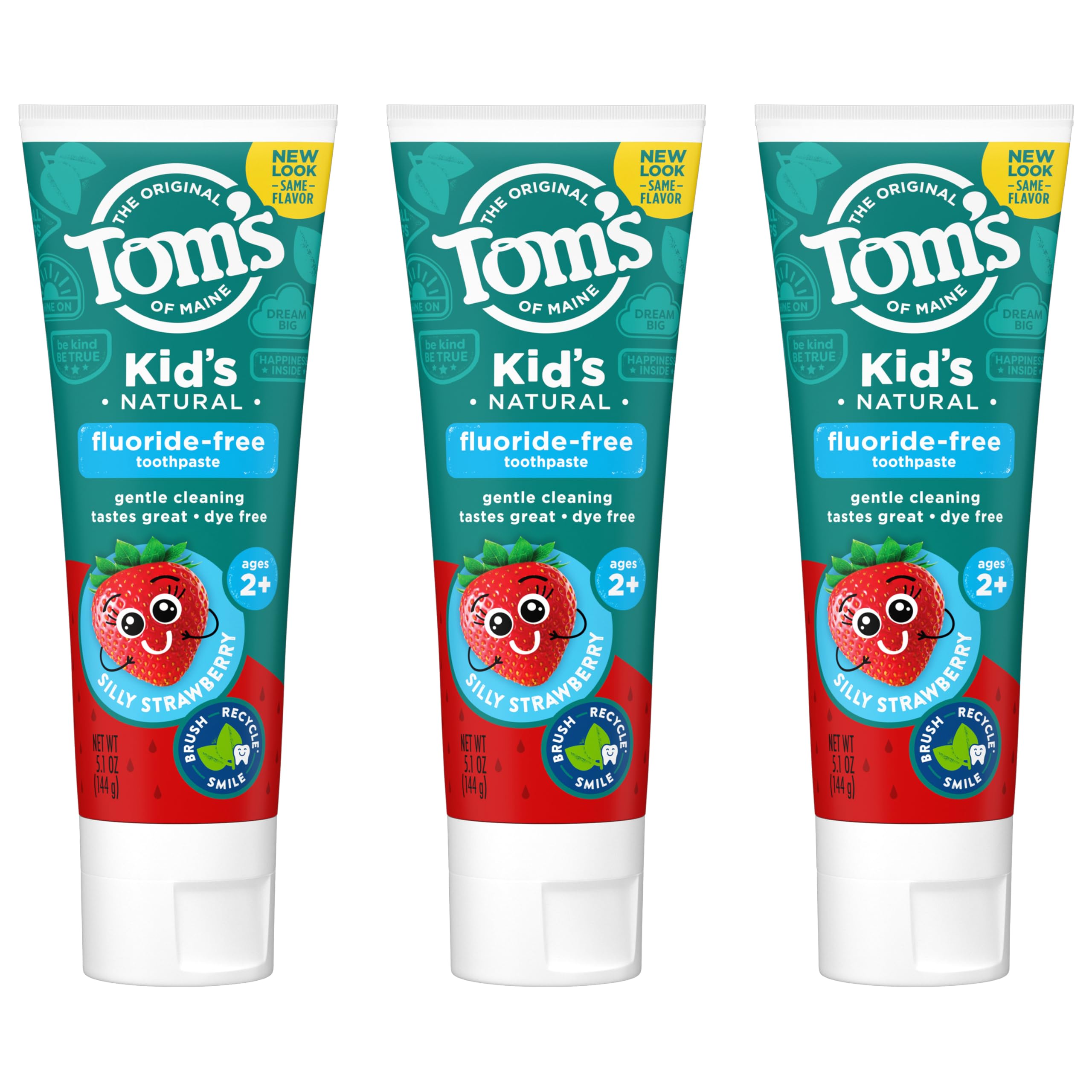 Tom's of Maine Fluoride Free Children's Toothpaste, Natural Toothpaste, Dye Free, No Artificial Preservatives, Silly Strawberry, 5.1 Ounce (Pack of 3) (Packaging May Vary)