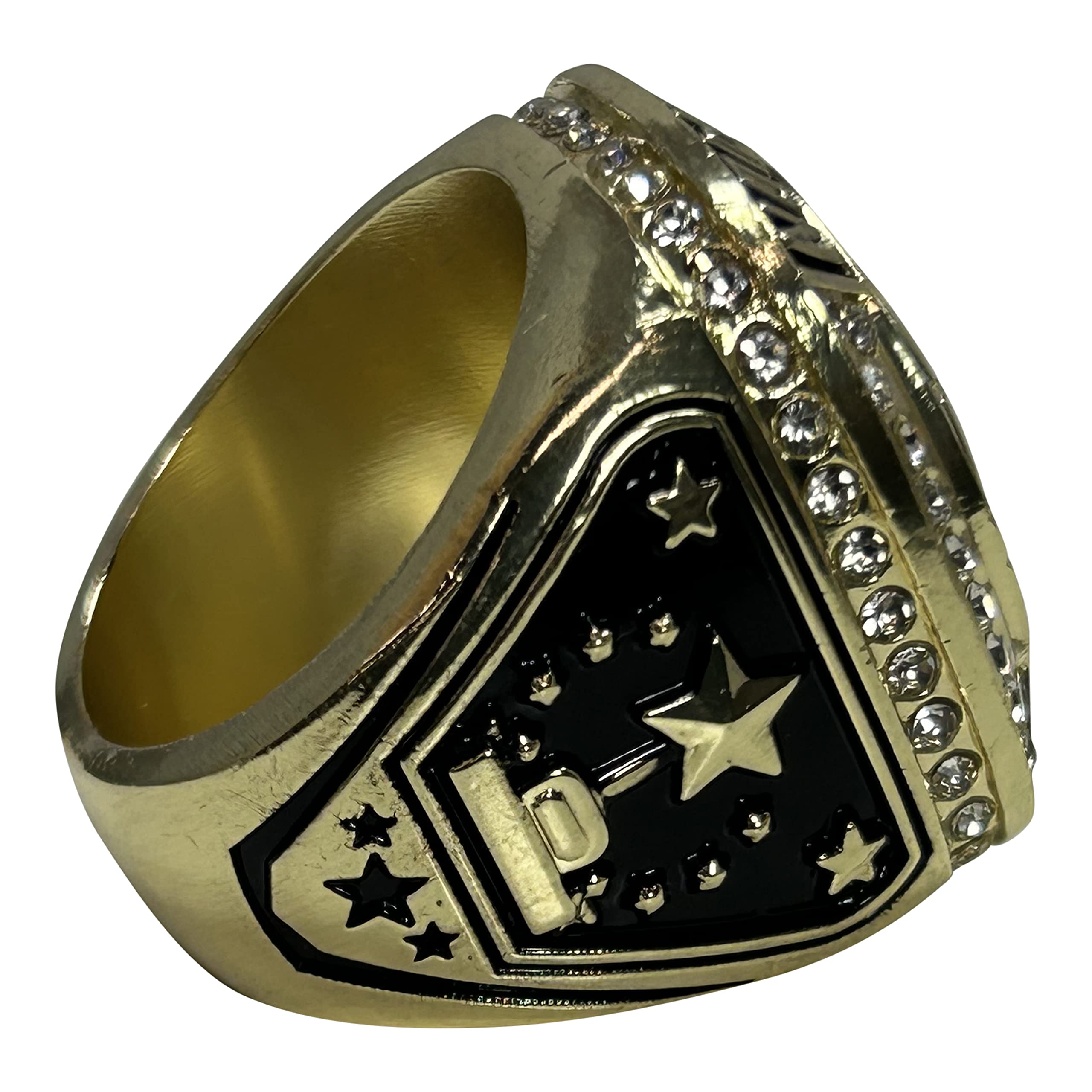 Express Medals Pack of 12 Champion Gold Football Ring Trophy Style Award Gift Fantasy Prize with Display Neck Chain and Stand Championship Rings Ball