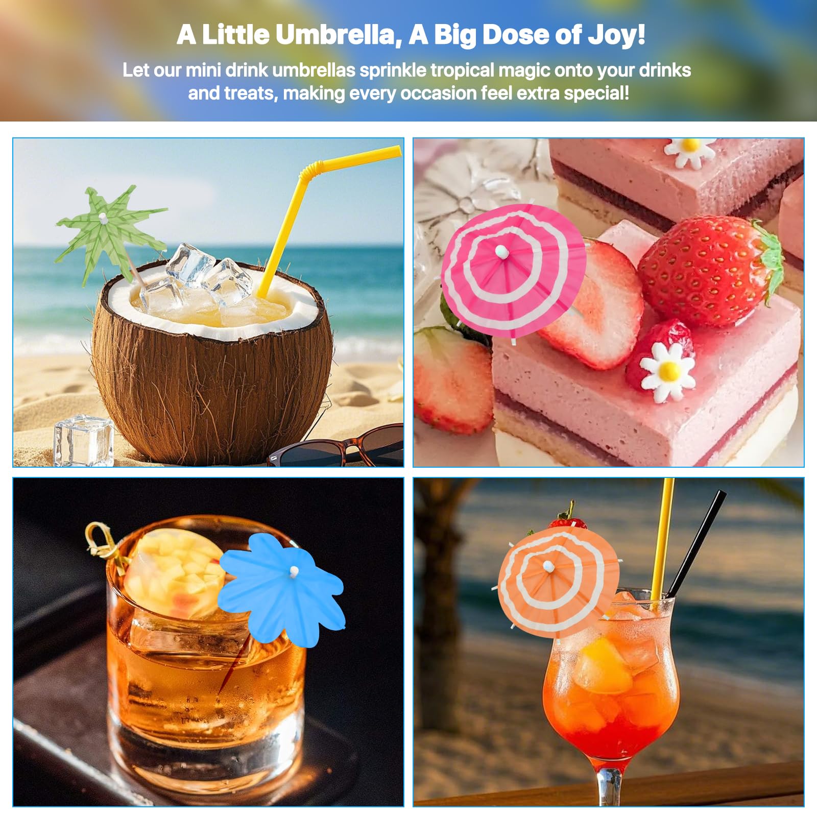 【150 PCS - 3 Styles】Cocktail Umbrellas Picks, Mini Drink Umbrella Toothpicks for Tropical Tiki Hawaiian Luau Party, Tiny Paper Parasol for Drink Garnish, Decoration, Beverage Sticks, Cupcake Topper.