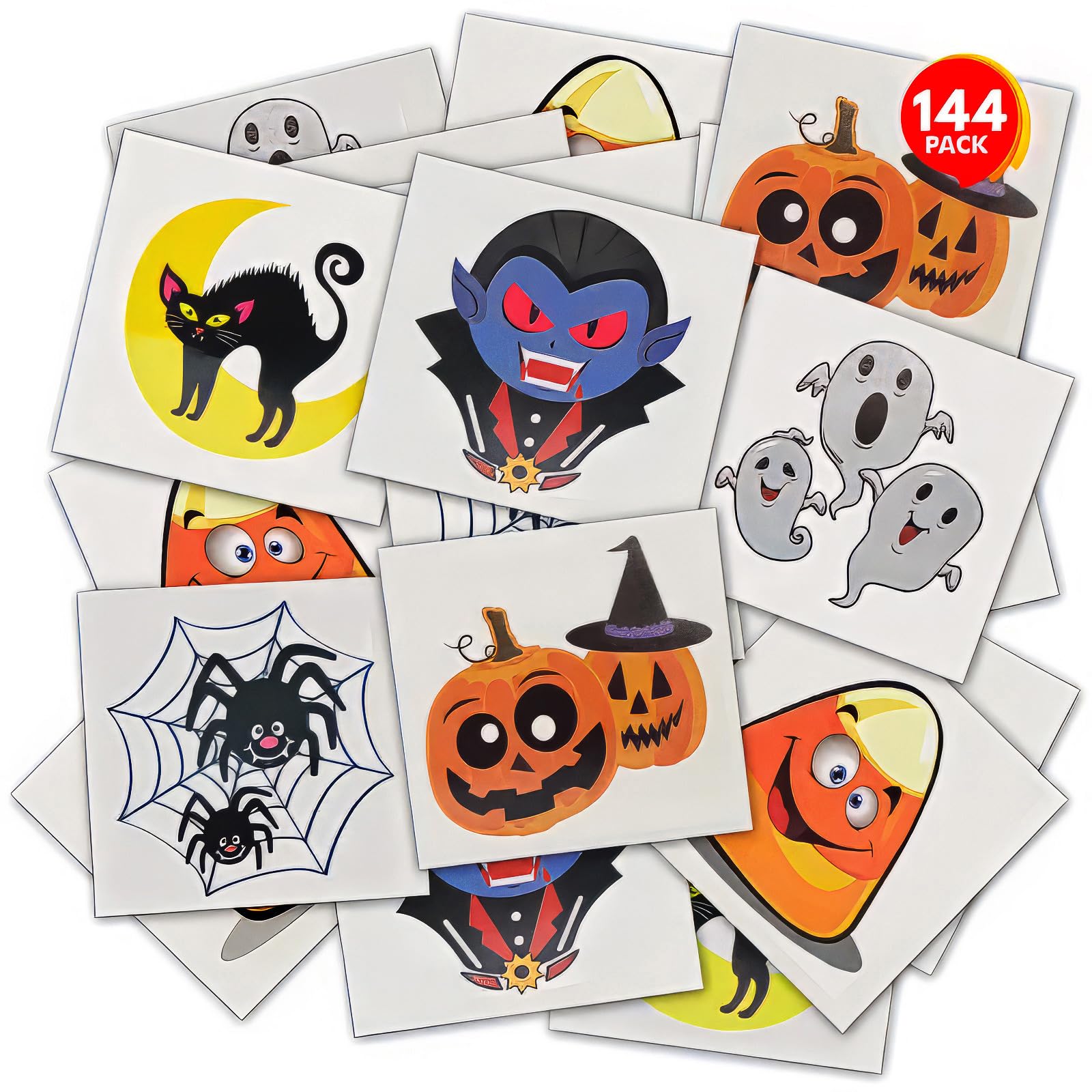 ArtCreativity Halloween Temporary Tattoos for Kids - Pack of 144-2 Inch Non-Toxic Tats Stickers for Boys and Girls, Best for Halloween Party Favors, Treats, Décor, Goodie Bags - 6 Assorted Designs