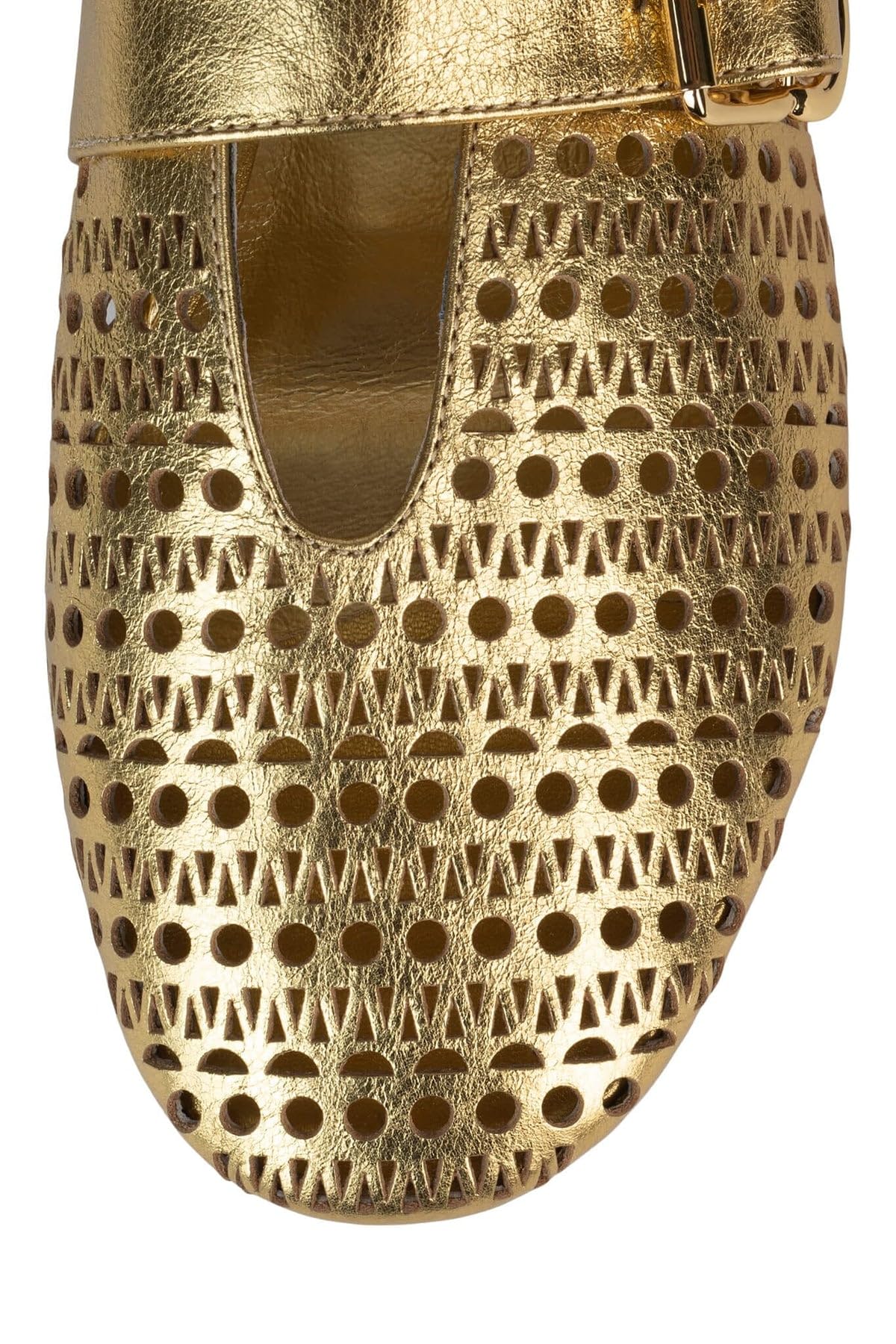 AMINUGAL Cutout Gold Ballet Flats Shoes for Women Hollow Mary Jane Flats Women Buckle Strap Mesh Perforated Cutout Ballerina Flat Shoes Slip On Round Toe Casual Dress Shoes