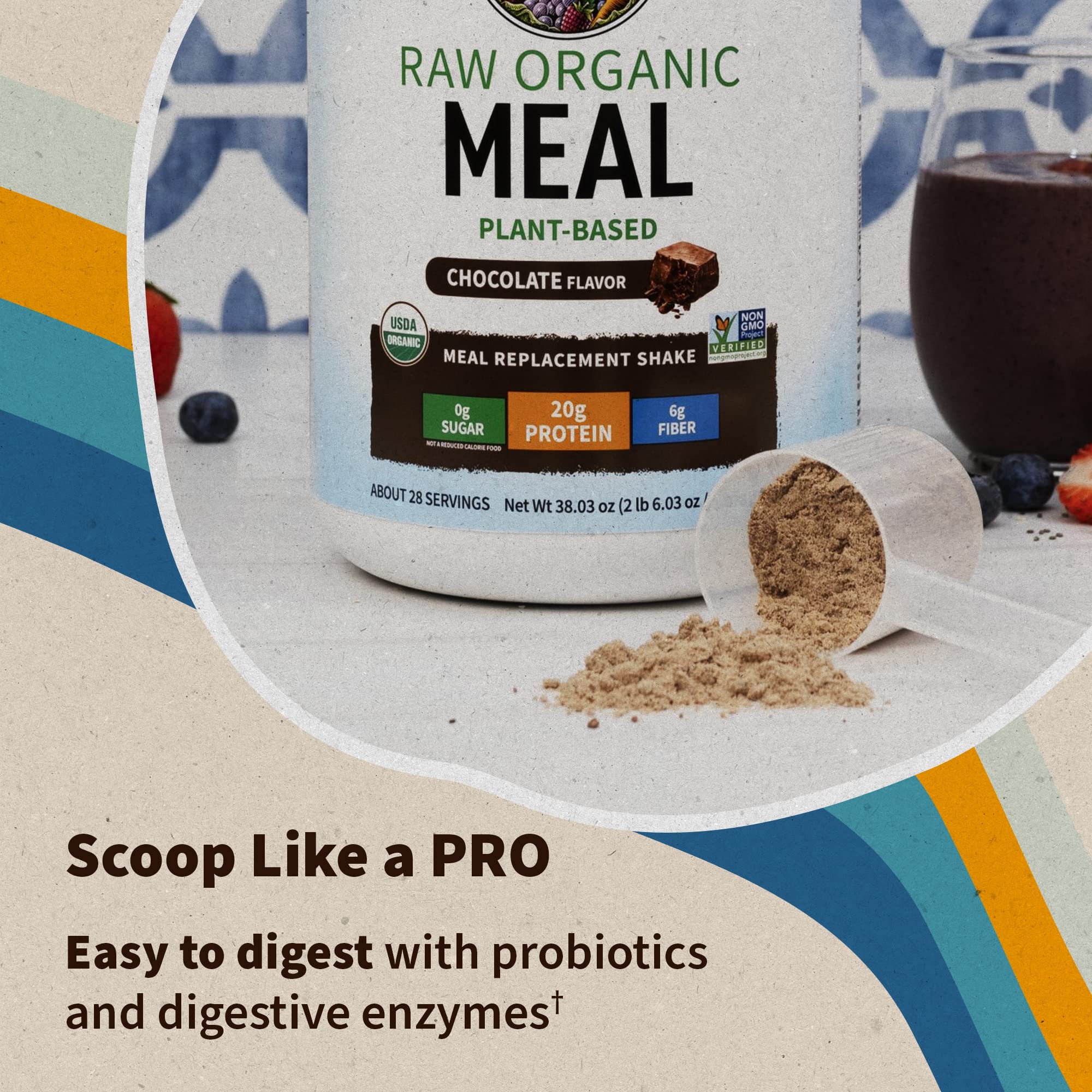 Garden of Life Raw Organic Meal Replacement Shakes - Chocolate Plant Based Vegan Protein Powder, Pea Protein, Sprouts, Greens, Probiotics, Dairy Free All in One Shake for Women and Men, 28 Servings