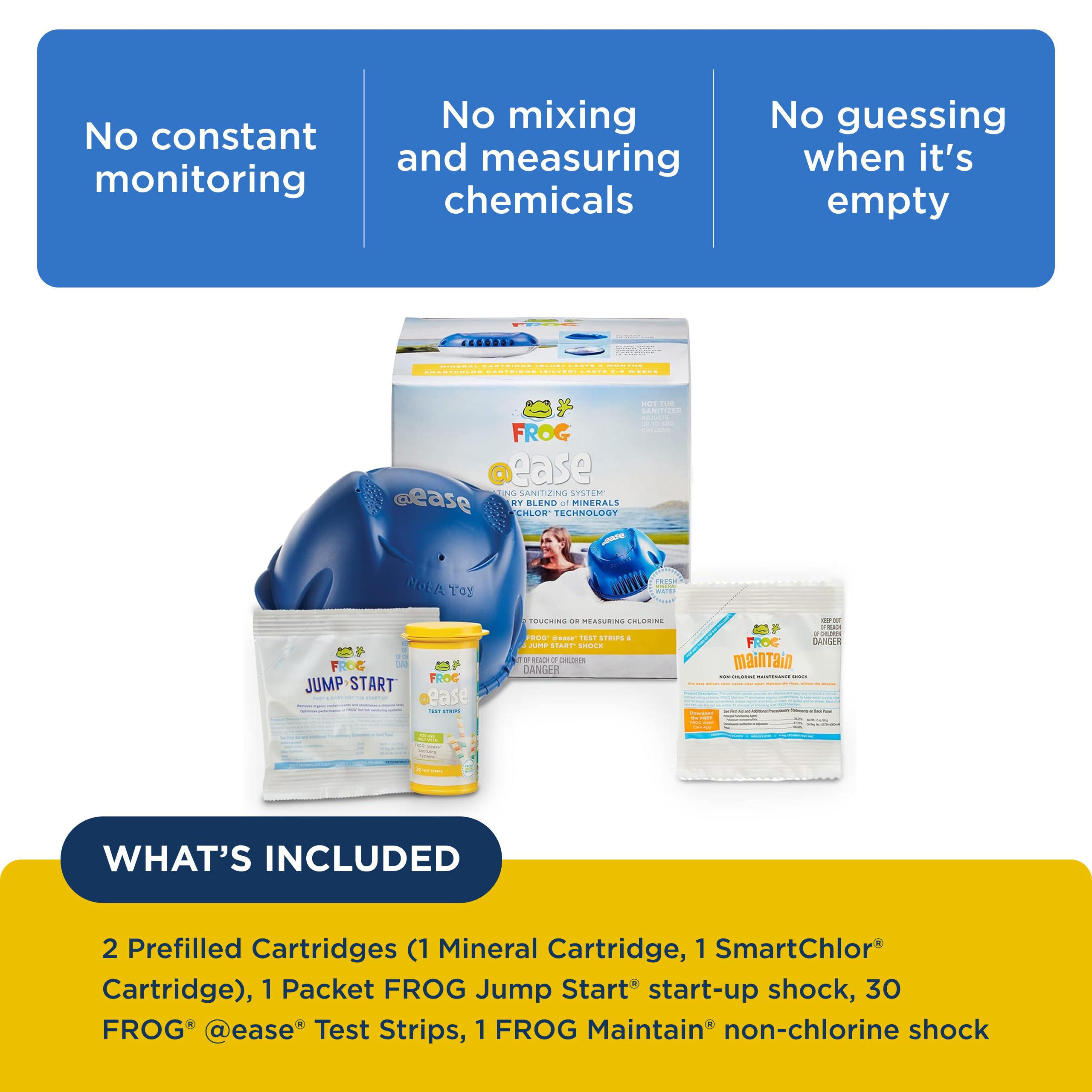 FROG @Ease Floating System for Hot Tubs with 1 Pack of FROG Maintain - Self-Regulating Hot Tub Sanitizer - Hot Tub Maintenance System with Sanitizing Minerals & SmartChlor Technology