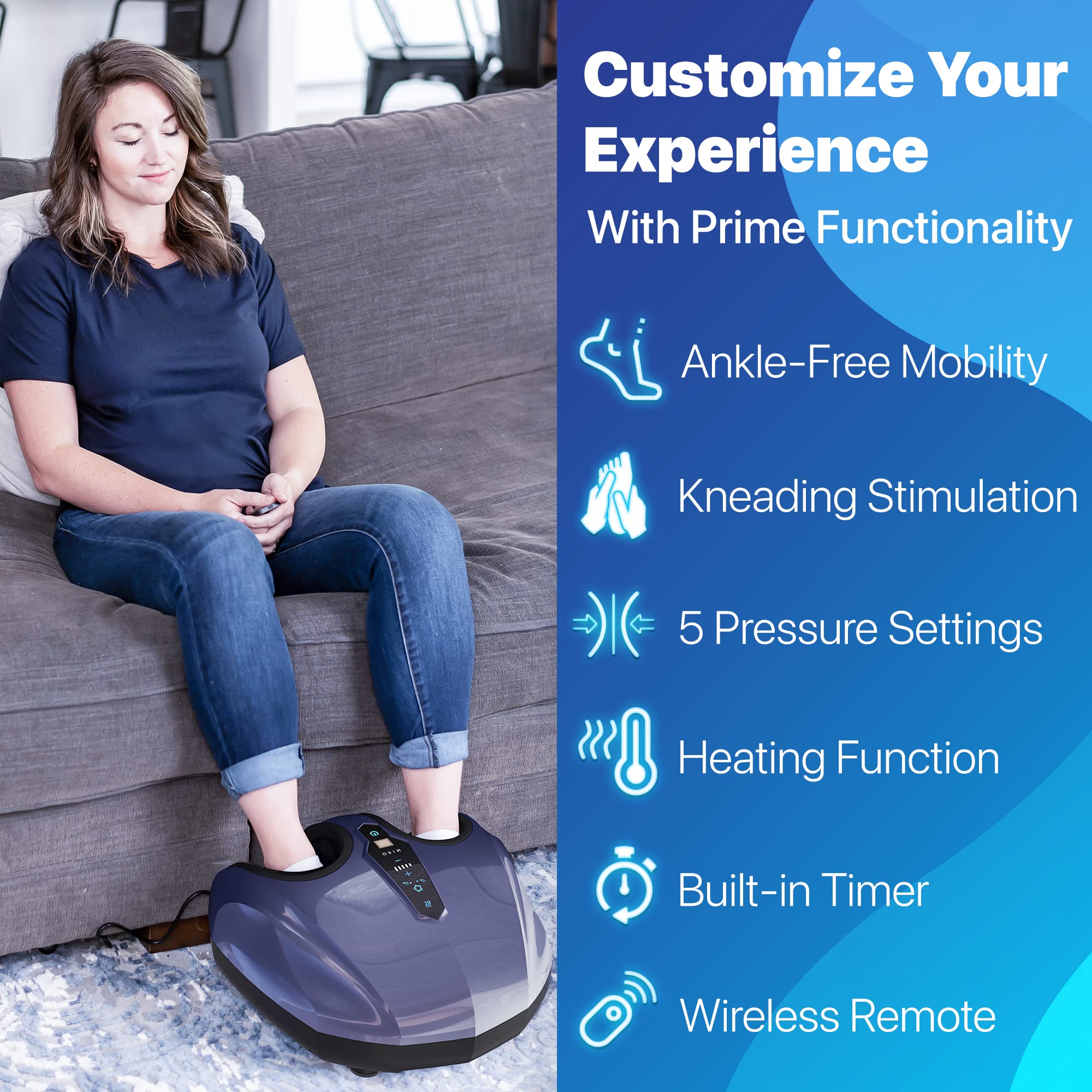 MIKO Foot Massager Machine with Deep-Kneading, Compression, Shiatsu, and Heat for Plantar Fasciitis, Neuropathy, FSA/HSA Eligible - Fits up to Men Size 12