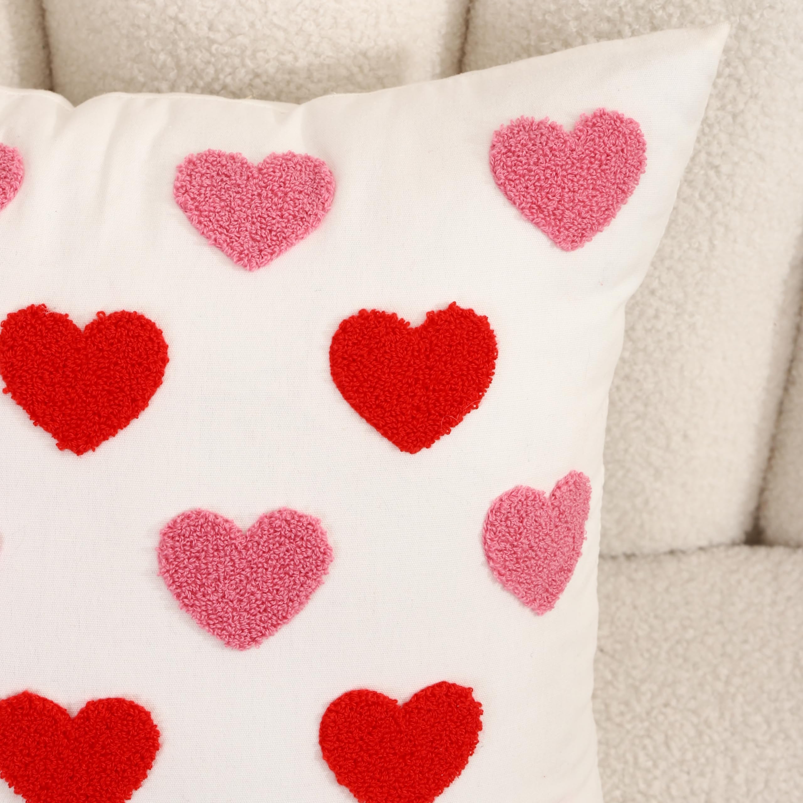 WOKANI Valentines Day Throw Pillow Covers 18x18 Set of 2 Heart Love Couples Decorations Embroidery Cushion Covers Home Decor for Couch Girlfriend Sofa Bedroom, White Red Pink