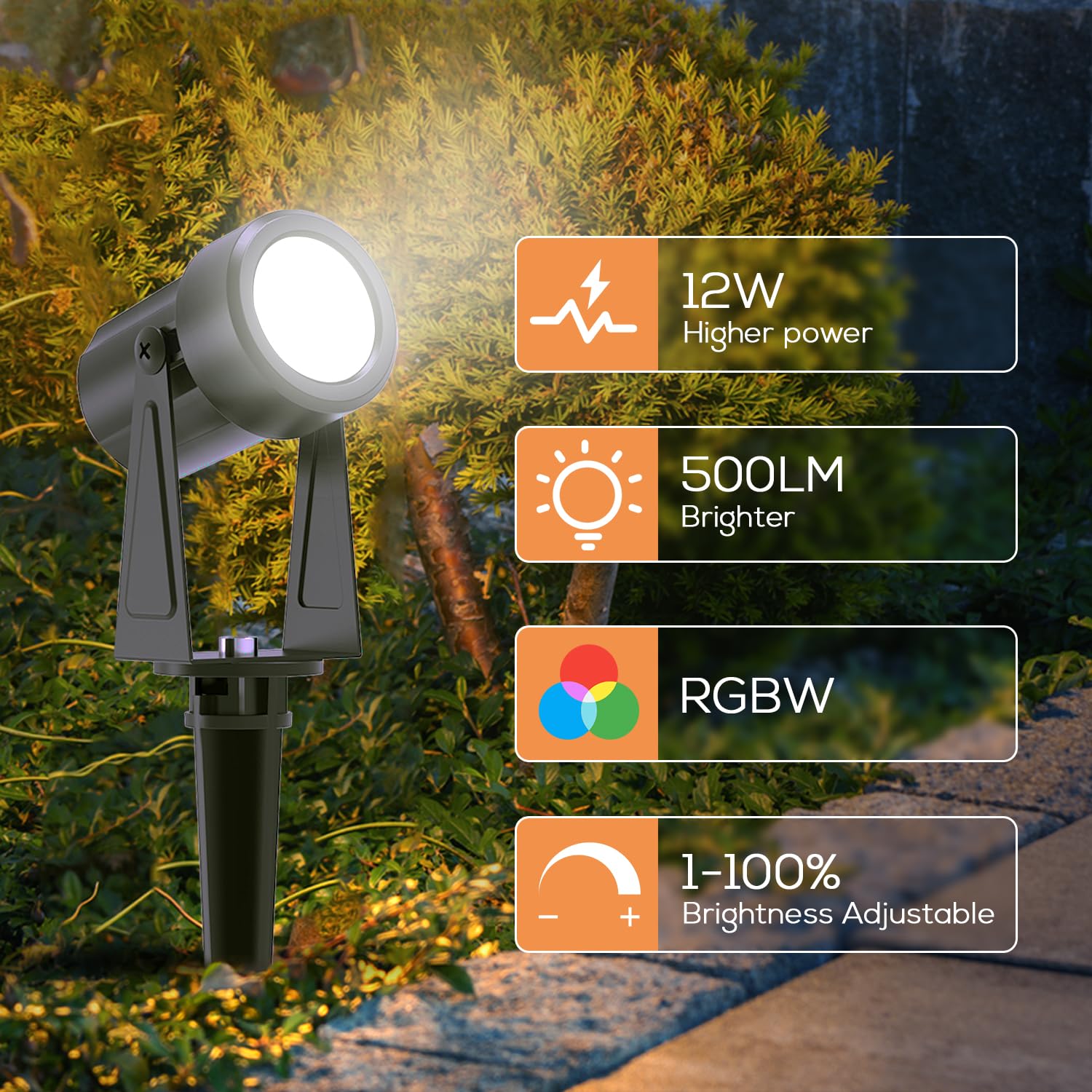 SUNTHIN Outdoor Landscape Lighting with Remote, RGBW Color Changing Spot Uplights,4 Pack