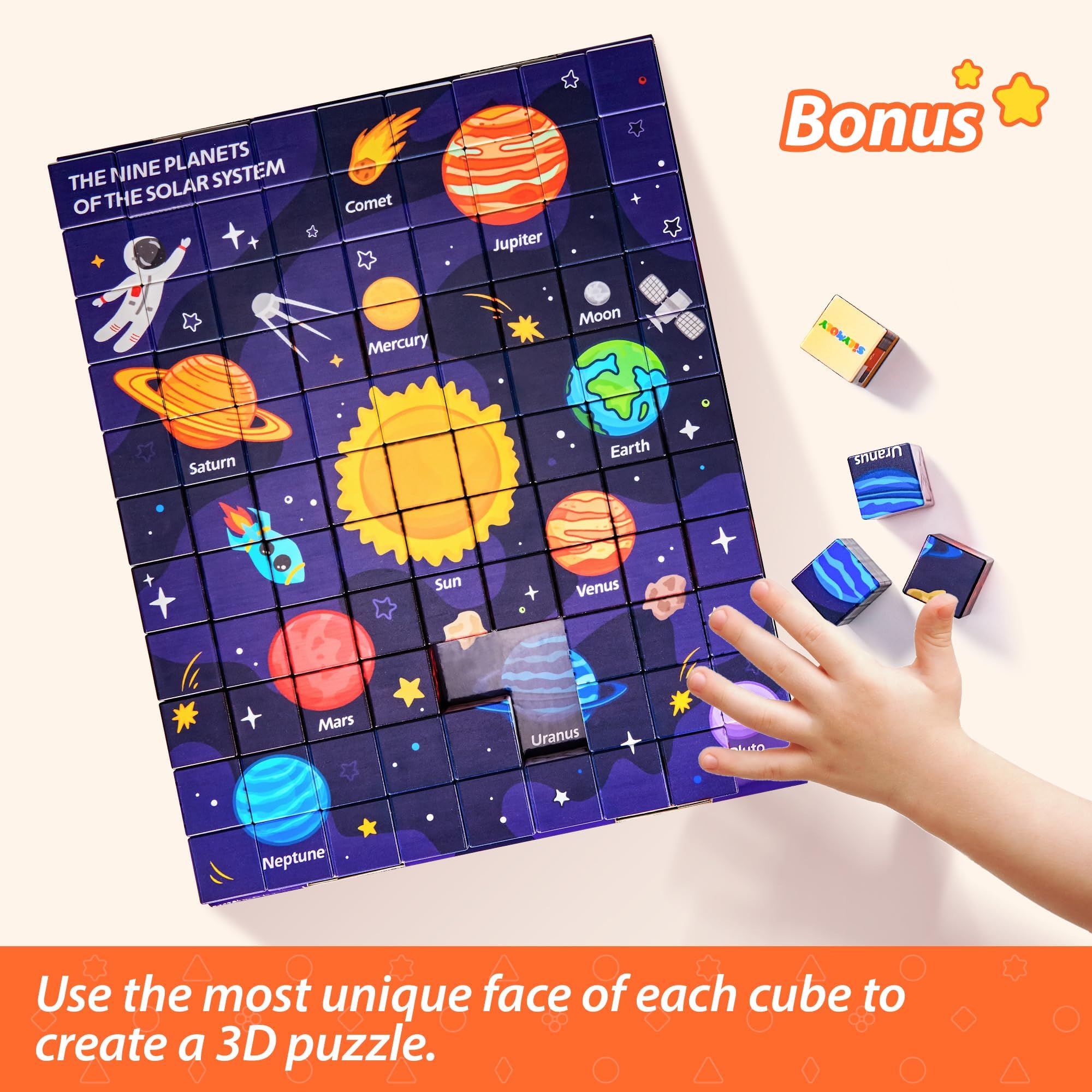 Magnetic Blocks 1.2 inches Space Exploration Editon Build Mine Magnet World Set STEM Building Toy Sensory Gift for Kids Toddler Toys for Boys Girls 3+ 4+ 5+ 3D puzzle Magnetic block 3.85 pounds 99pcs