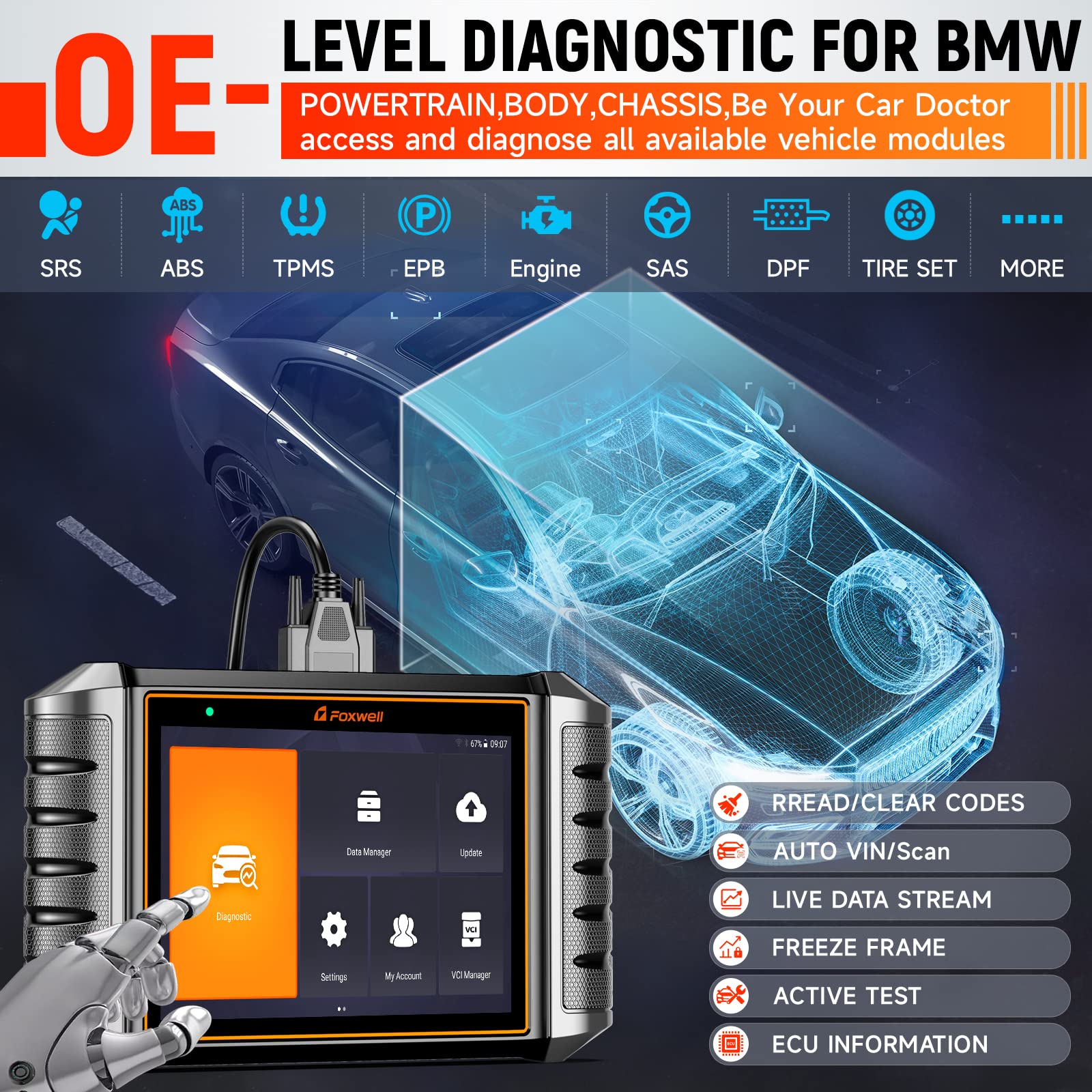 FOXWELL NT710 fit for BMW Diagnostic Scan Tool Full System OBD2 Bi-directional Scanner fit for BMW Mini Code Reader, Battery Registration, Lifitime Free WiFi Update, ECU Coding Injector All Reset ABS